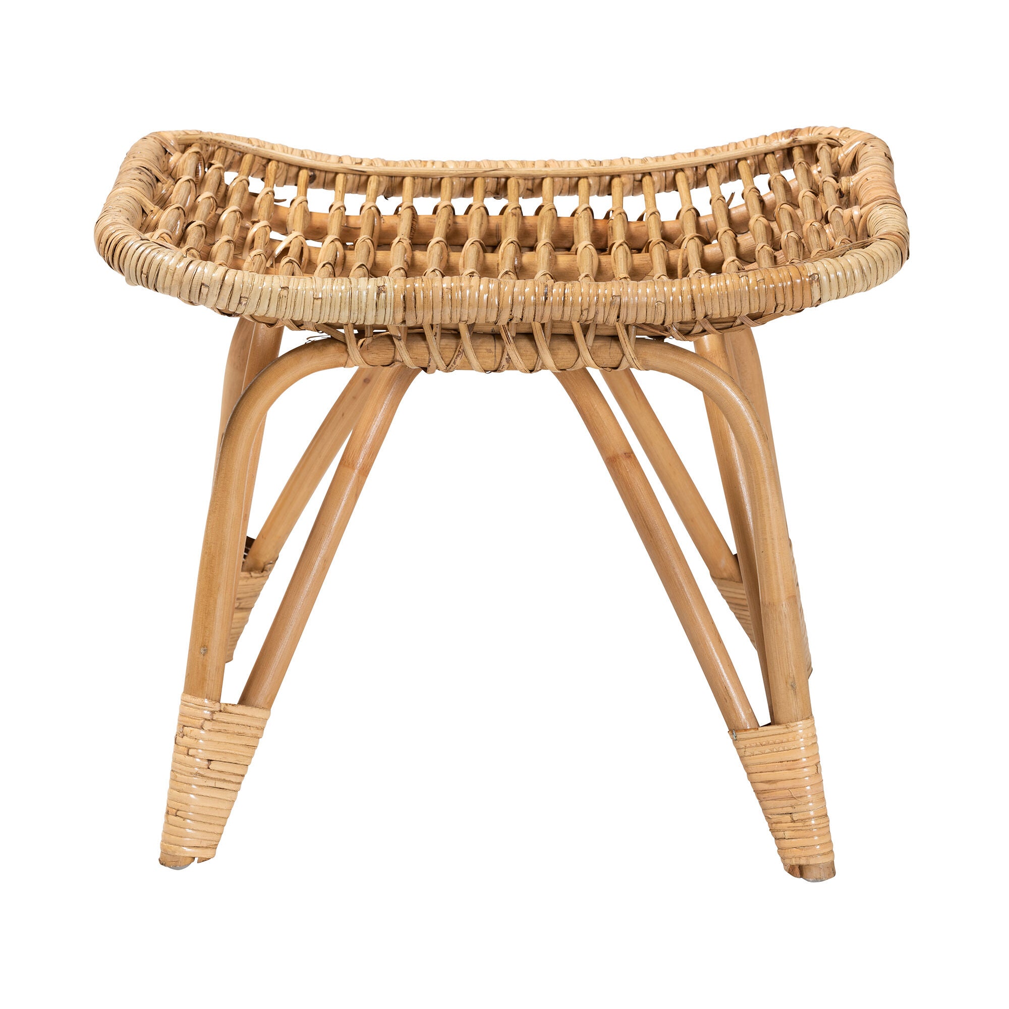 Earvin Modern Bohemian Natural Brown Rattan Footstool, NATURAL BROWN, alternate image number 3