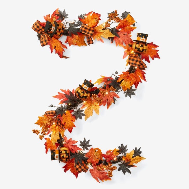 6' Pre-Lit Jack-O-Lantern Garland, ORANGE, hi-res image number null