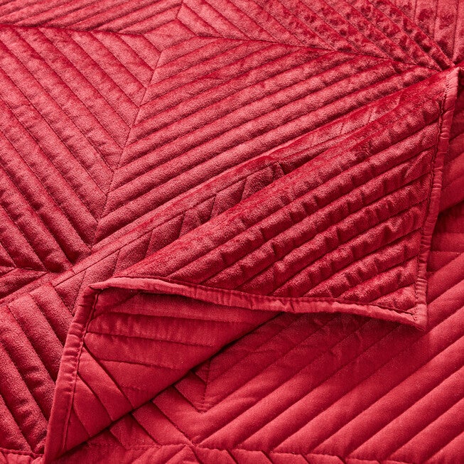 Riviera Velvet Finely Stitched Modern Quilt Set, Red, 3-Piece King, RED, alternate image number null