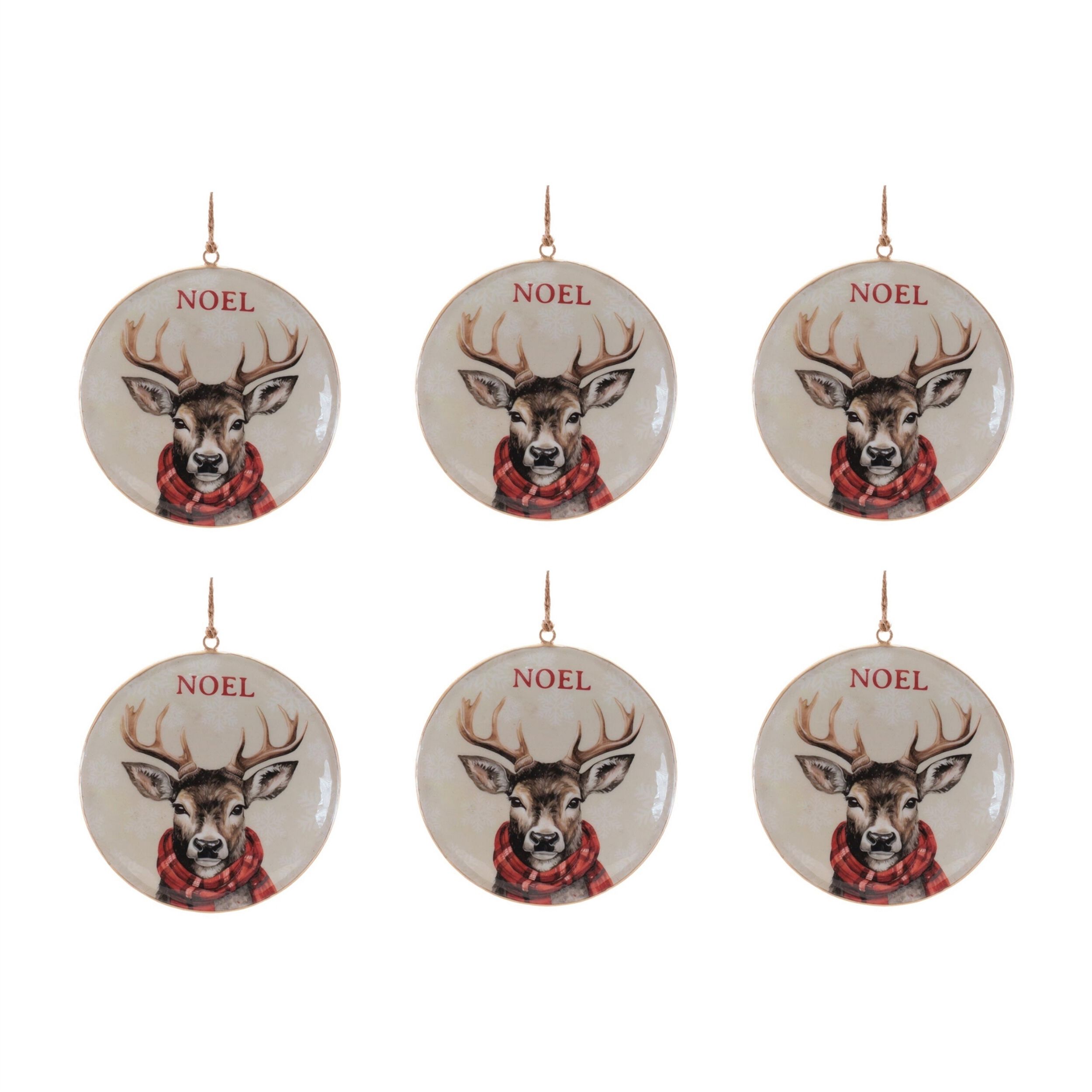 Iron Disc Deer Ornament  (Set of 6), CREAM BROWN RED, alternate image number 4