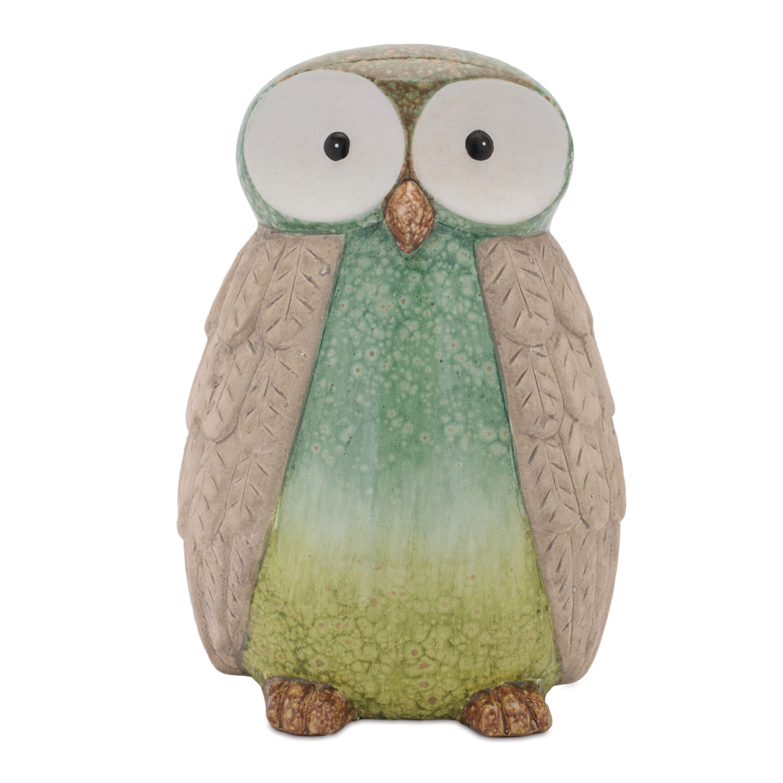 Terra Cotta Owl Decor Set of 2, GREEN BLUE, alternate image number 2