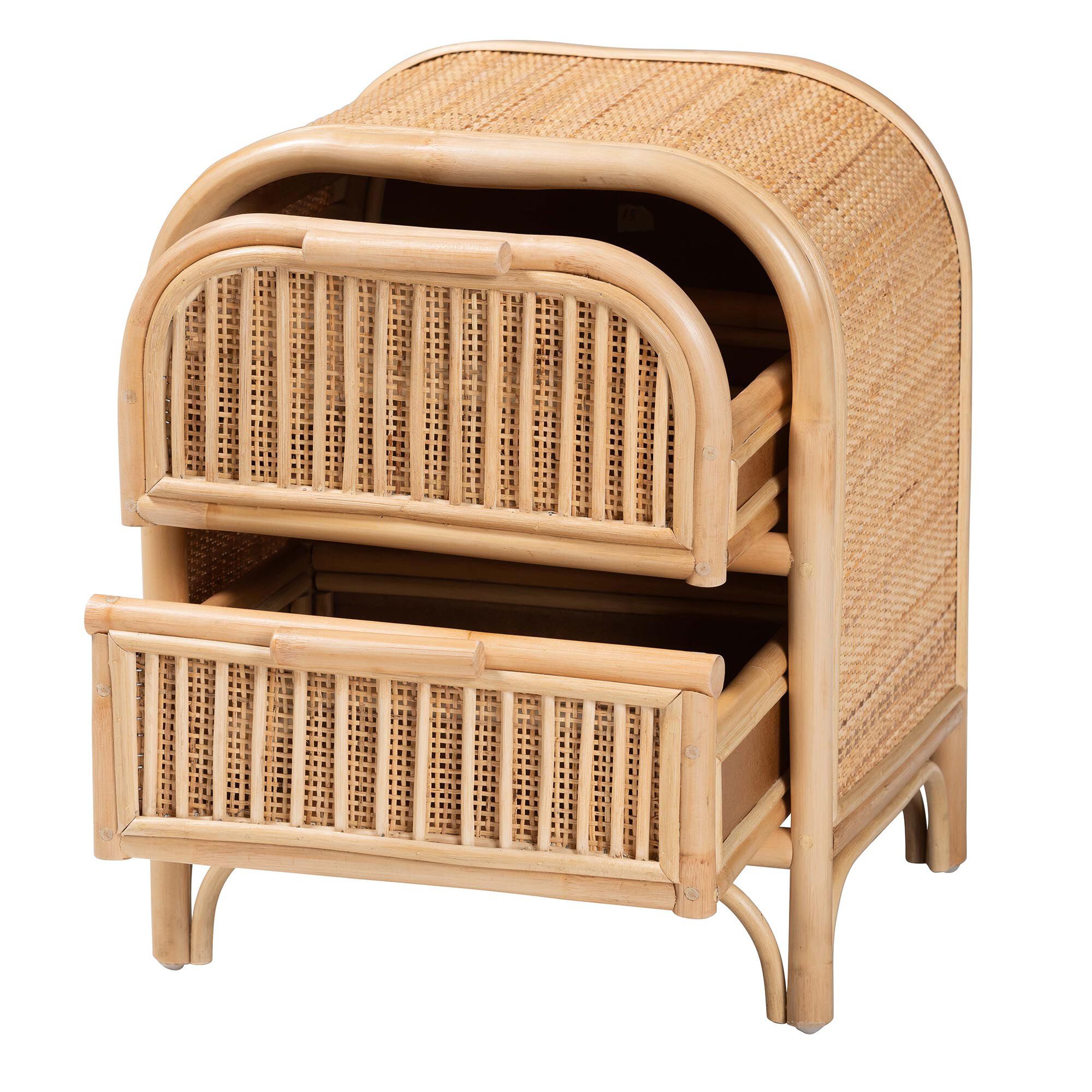 Adrika Bohemian Natural Rattan 2-Drawer Nightstand, NATURAL, alternate image number 3