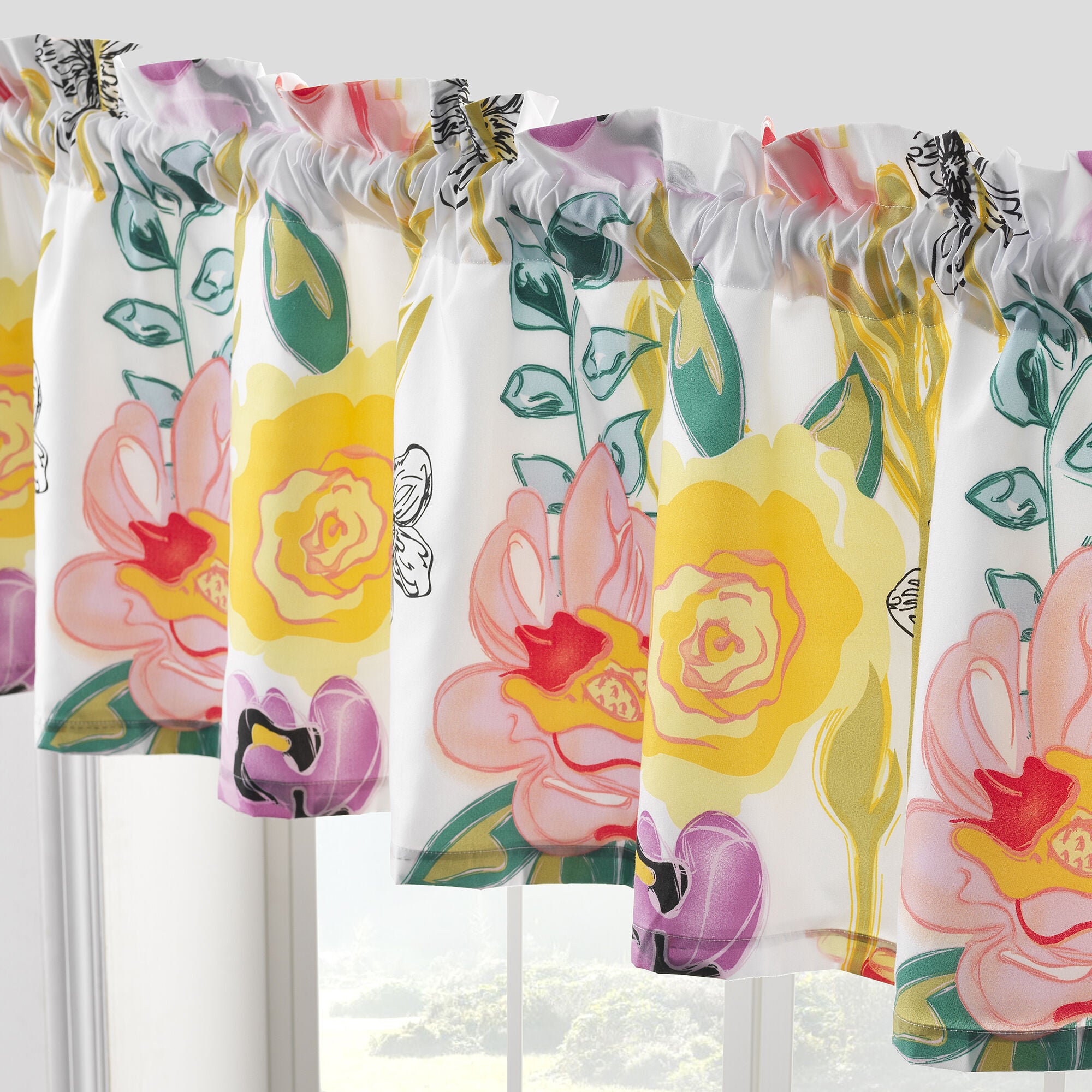 Watercolor Dream Window Treatment Valance Curtains, White, WHITE, alternate image number 3