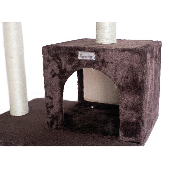 4 Level Gleepet Real Wood 57 inches Condo Cat Tree With Ramp, Hammock, , alternate image number null