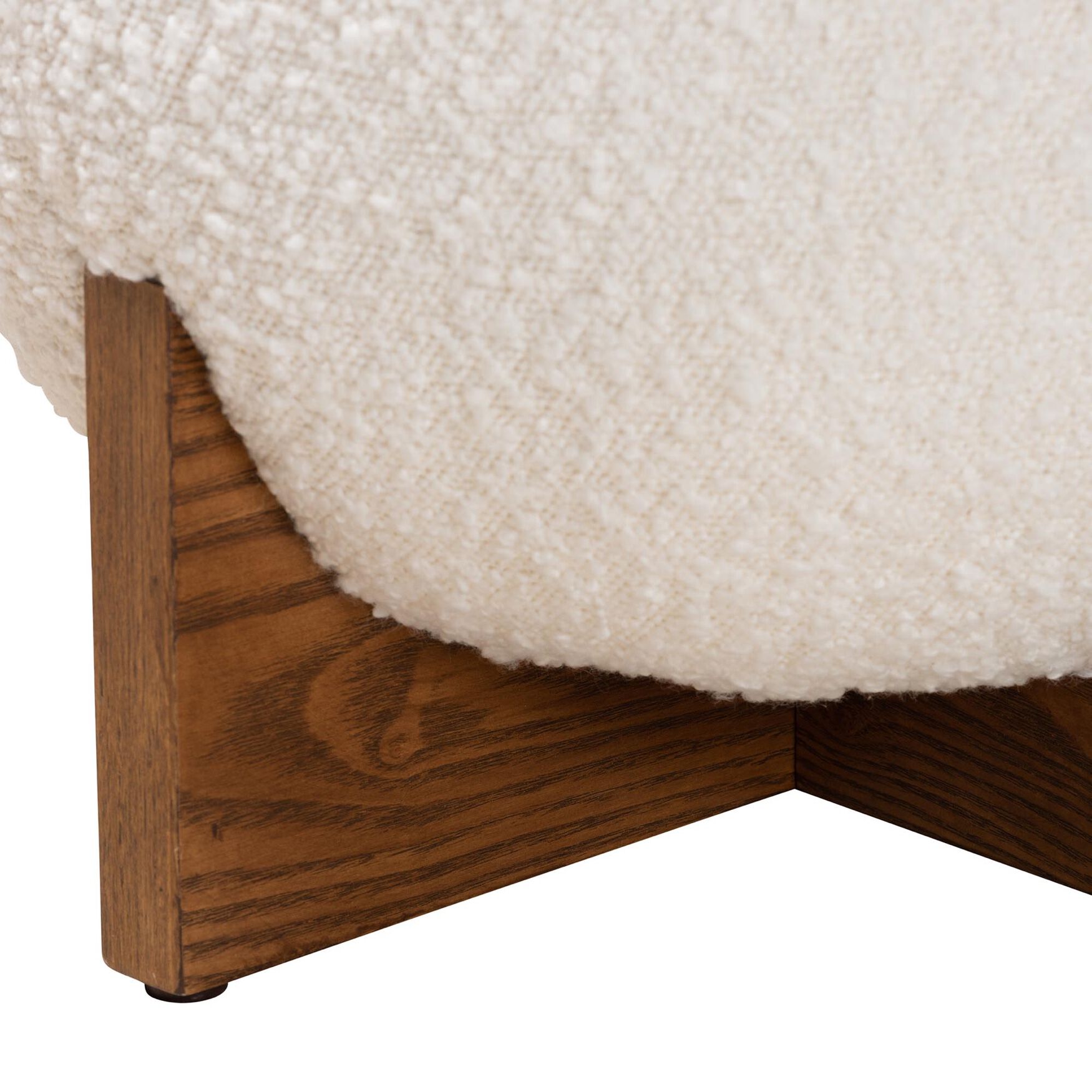 Fisk Japandi Cream Boucle Fabric And Walnut Brown Finished Wood Ottoman Footstool, , alternate image number 2