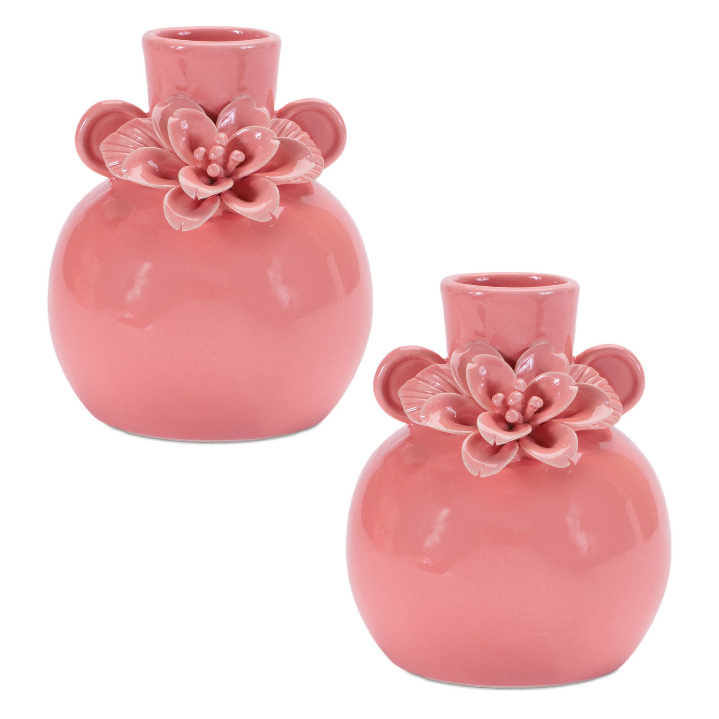 Storeware Bud Vase with Floral Accent Set of 2, PINK, alternate image number 2