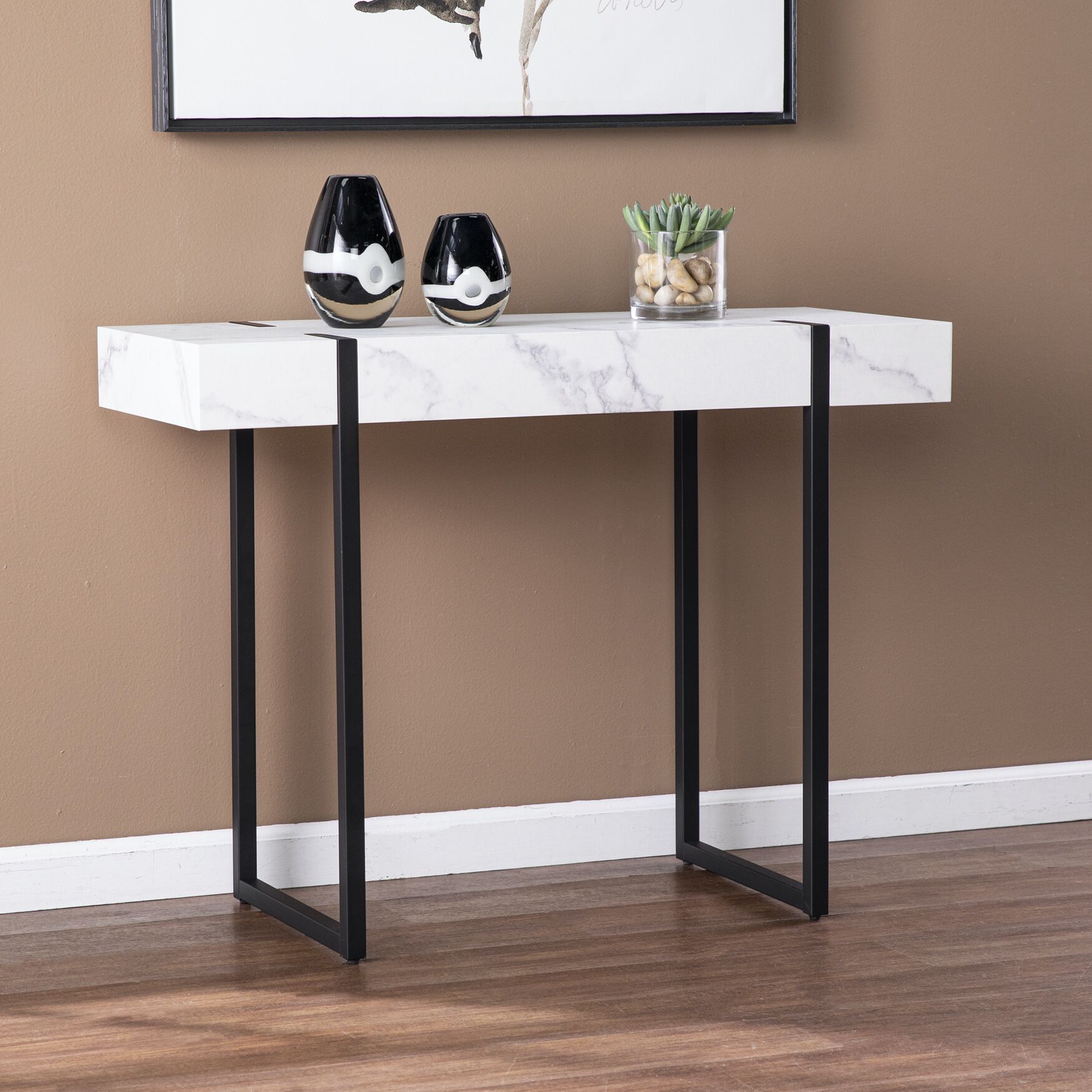 Rangley Modern Faux Marble Console Table, BLACK, hi-res image number 0