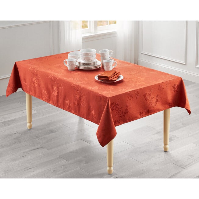 Vintage Leaves Damask Tablecloth (52 inches x 70 inches), RUST, hi-res image number null