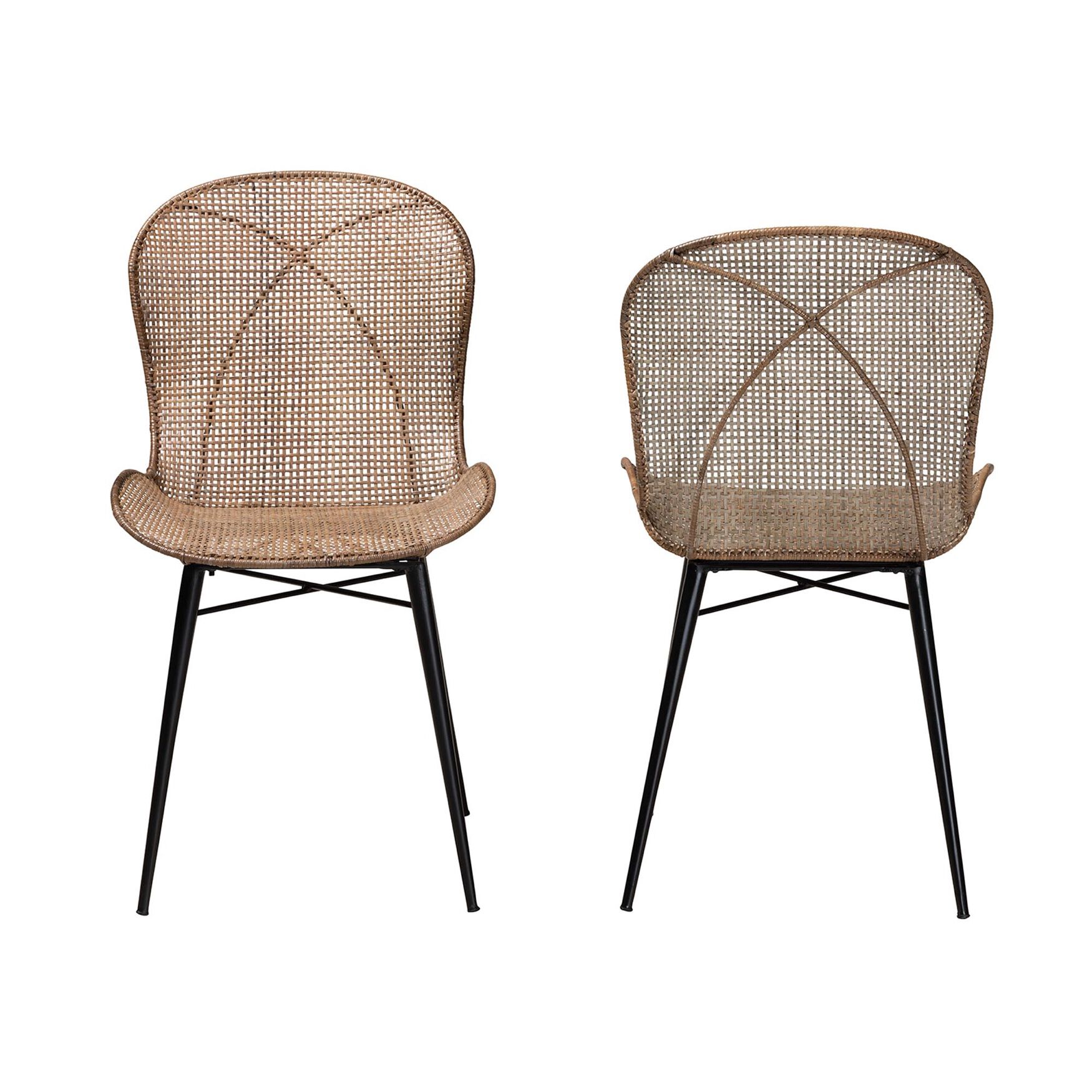 Sabelle Japandi Greywashed Rattan and Black Metal 2-Piece Dining Chair Set, , on-hover image number 1