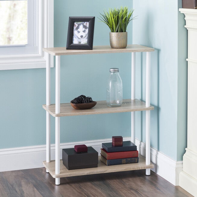 Home Basics Pine Wood 3 Tier Rectangular Corner Shelf, , alternate image number null