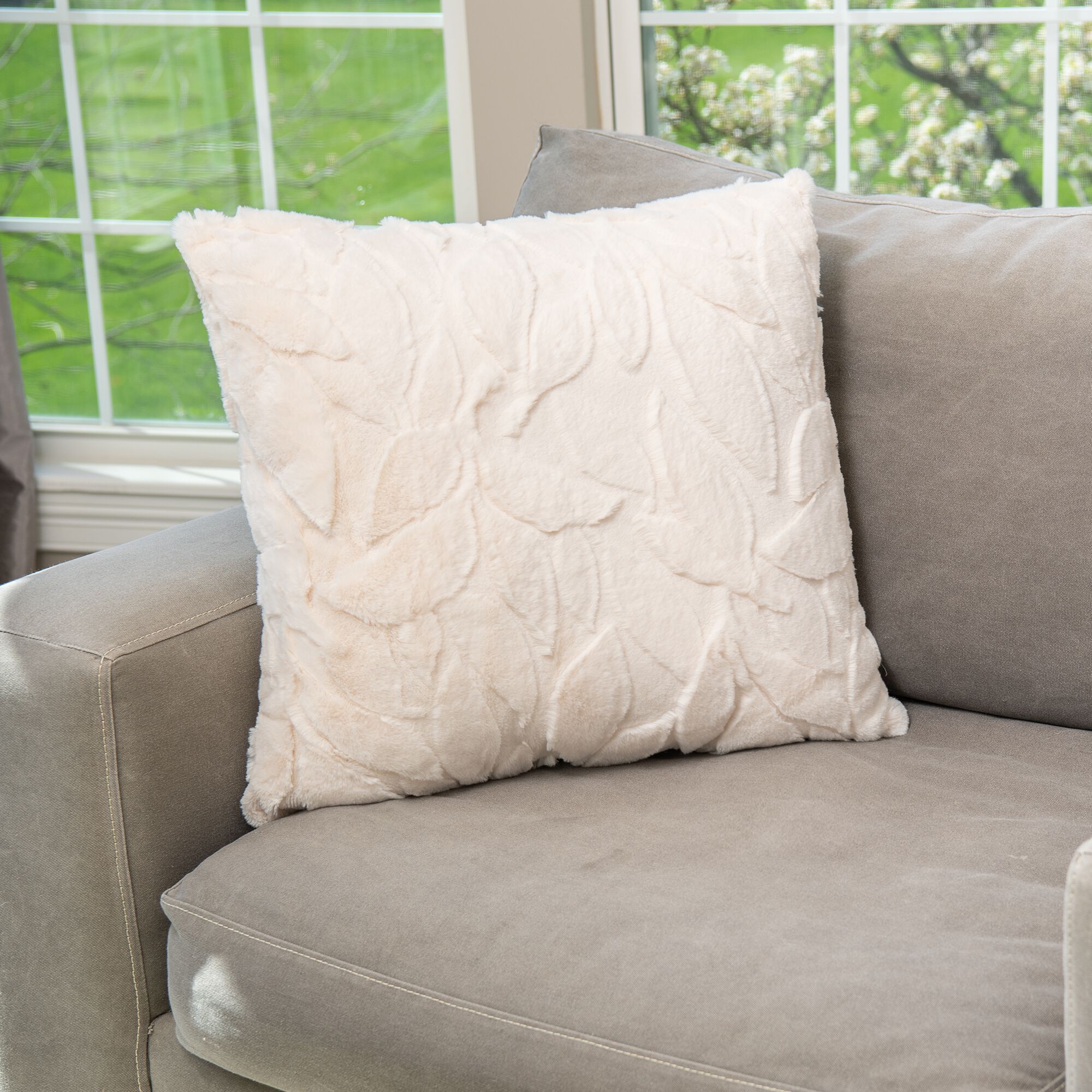 HGTV Triple Jacquard Carved Faux Fur Pillow Nomadic Desert 22 x 22 inches, HGTV, hi-res image number 0