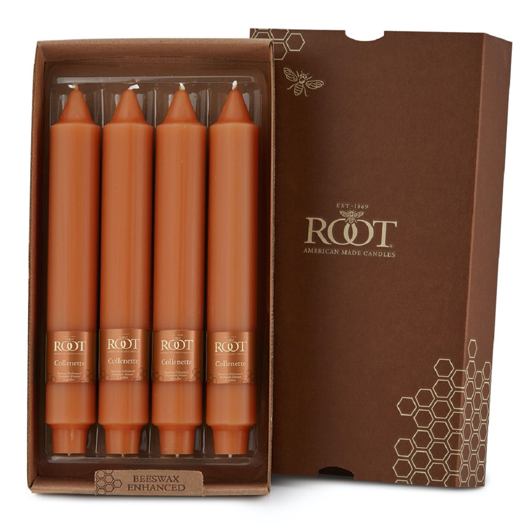 Smooth Collenette 9 inch Rust Unscented Taper Candle, Box of 4, RUST, hi-res image number 0