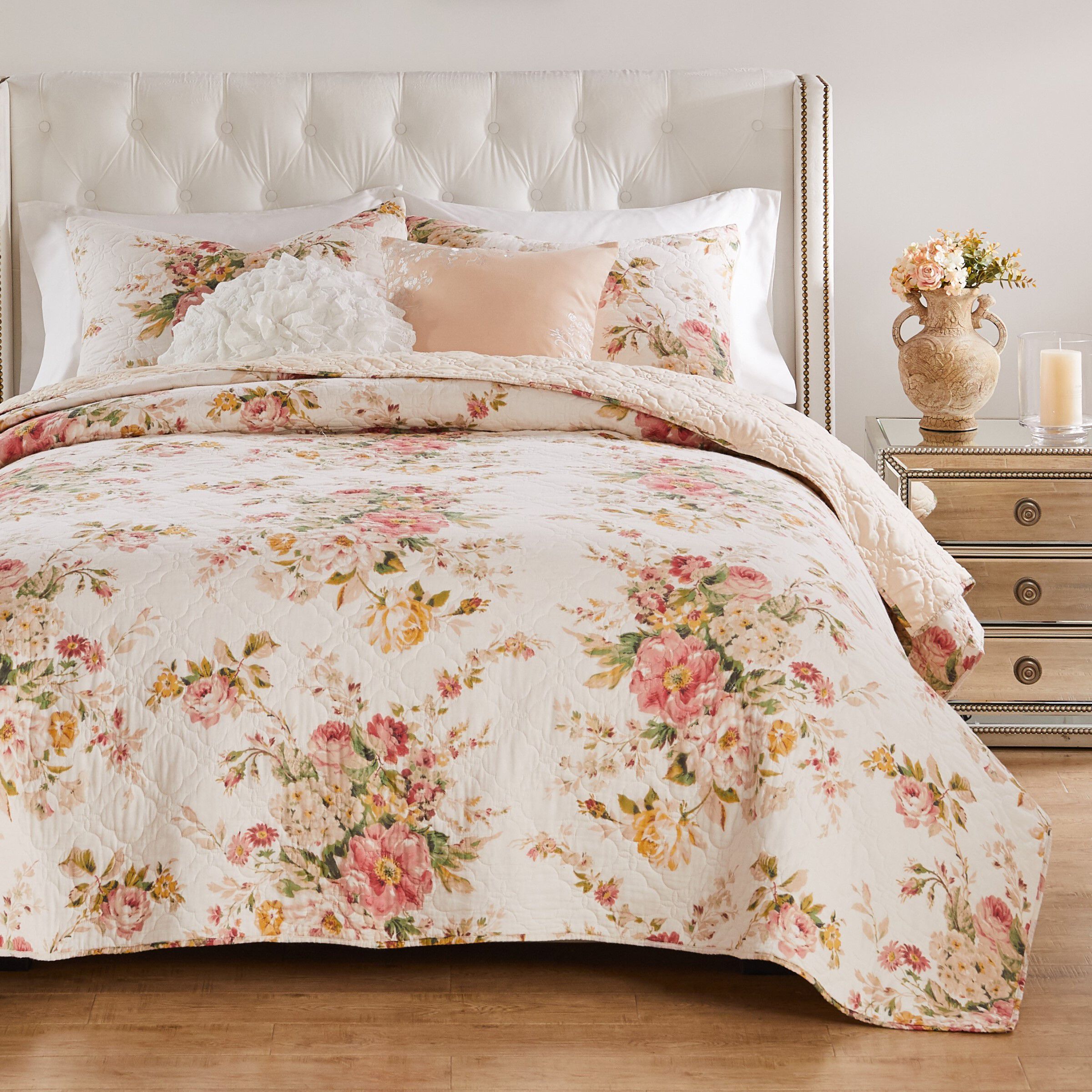 Greenland Home Fashions Grace Finely Stitched Traditional Floral Quilt Set, 3-Piece King/Cal King, Buttercup, BUTTERCUP, alternate image number 3
