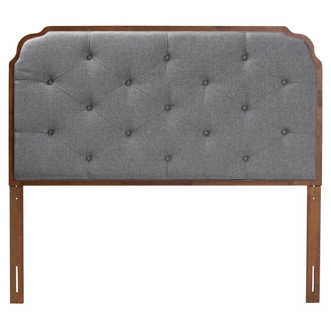 Shanti Classic And Traditional Grey Fabric And Walnut Brown Finished Wood King Size Headboard, , on-hover image number null