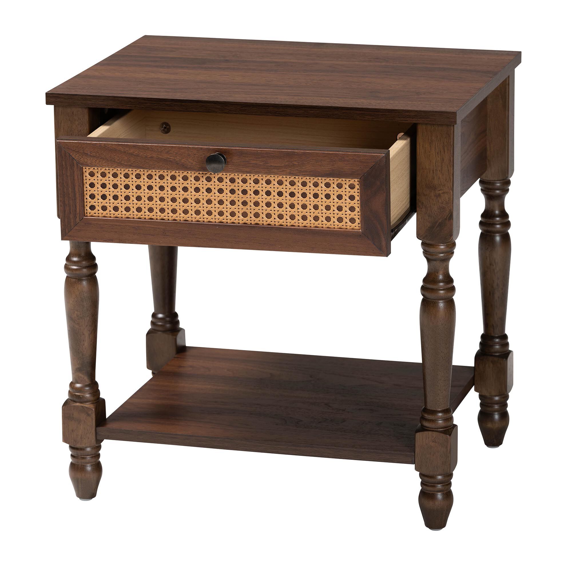Roden Transitional Dark Brown Nightstand with Rattan, BROWN, alternate image number 2