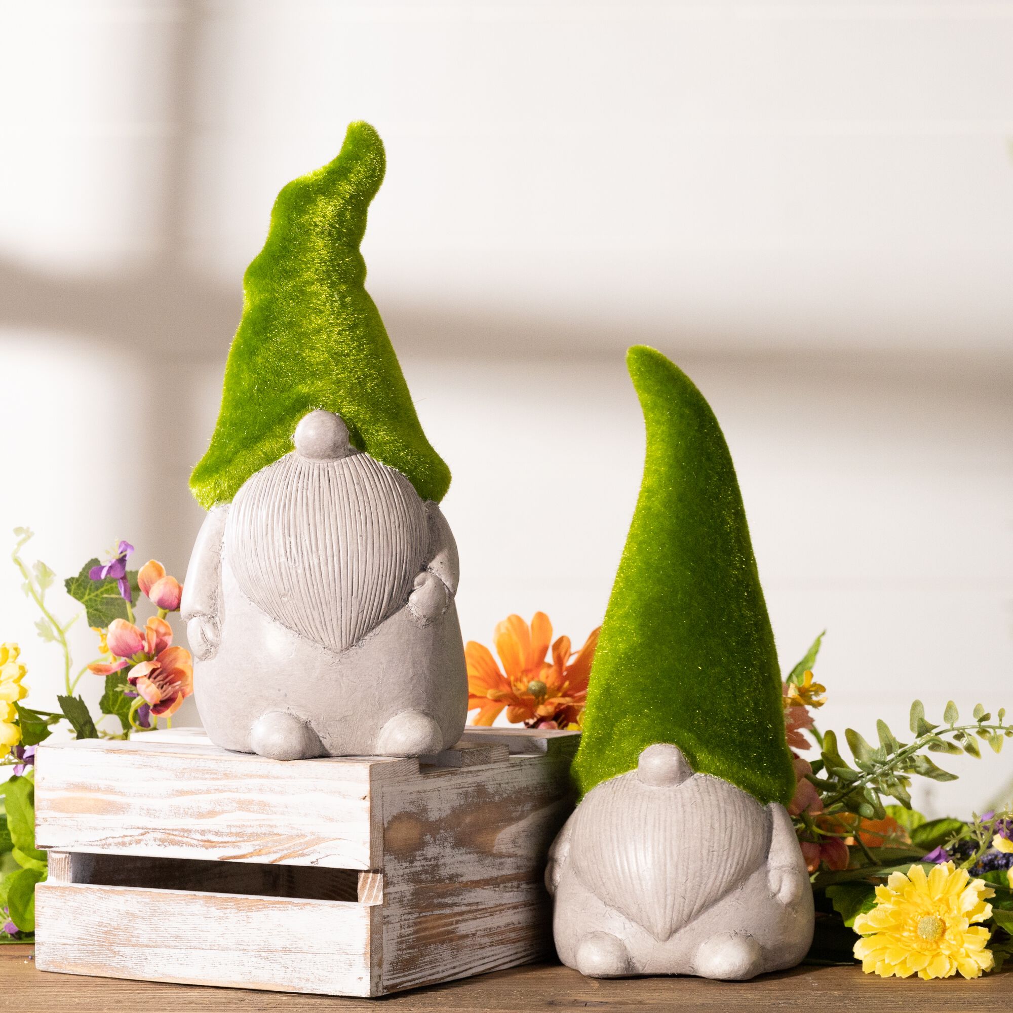 Mossy Terra Cotta Gnome (Set of 2), GREEN GREY, alternate image number 1