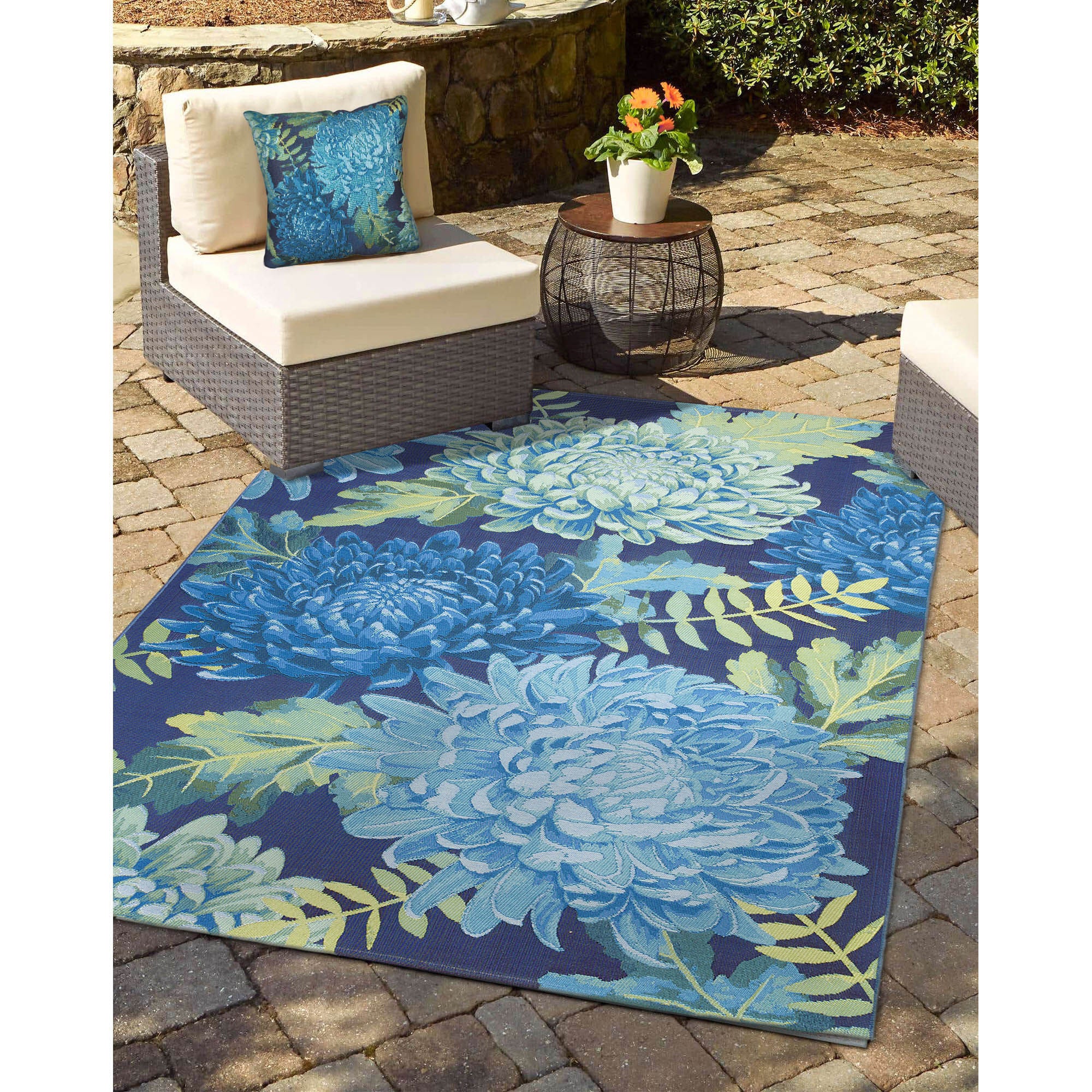 Liora Manne Marina Mum Indoor/Outdoor Area Rug Blue 7 feet 10 inches x 9 feet 10 inches, BLUE, alternate image number 2