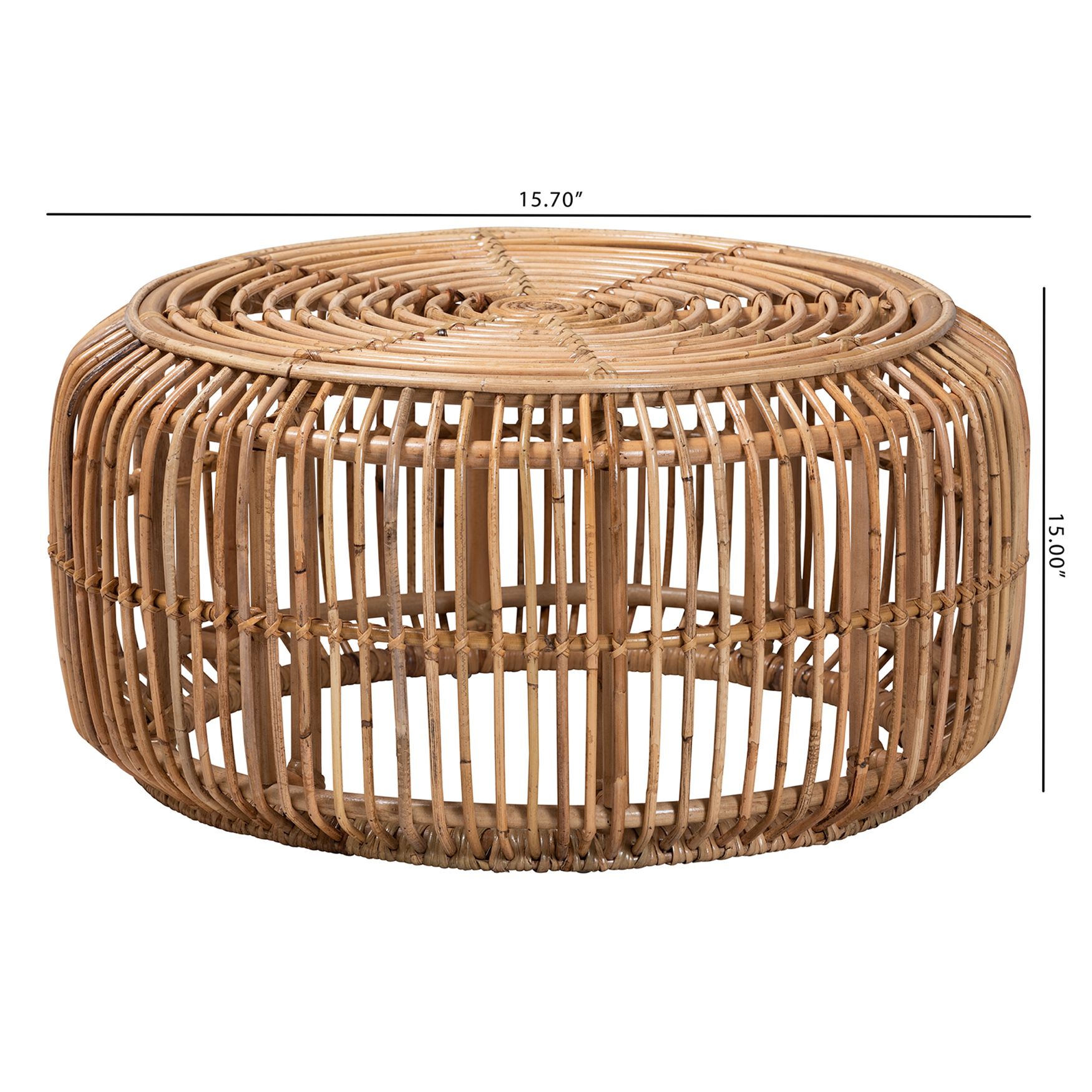 Aliane Modern Bohemian Natural Brown Antique Rattan Coffee Table, , alternate image number 6