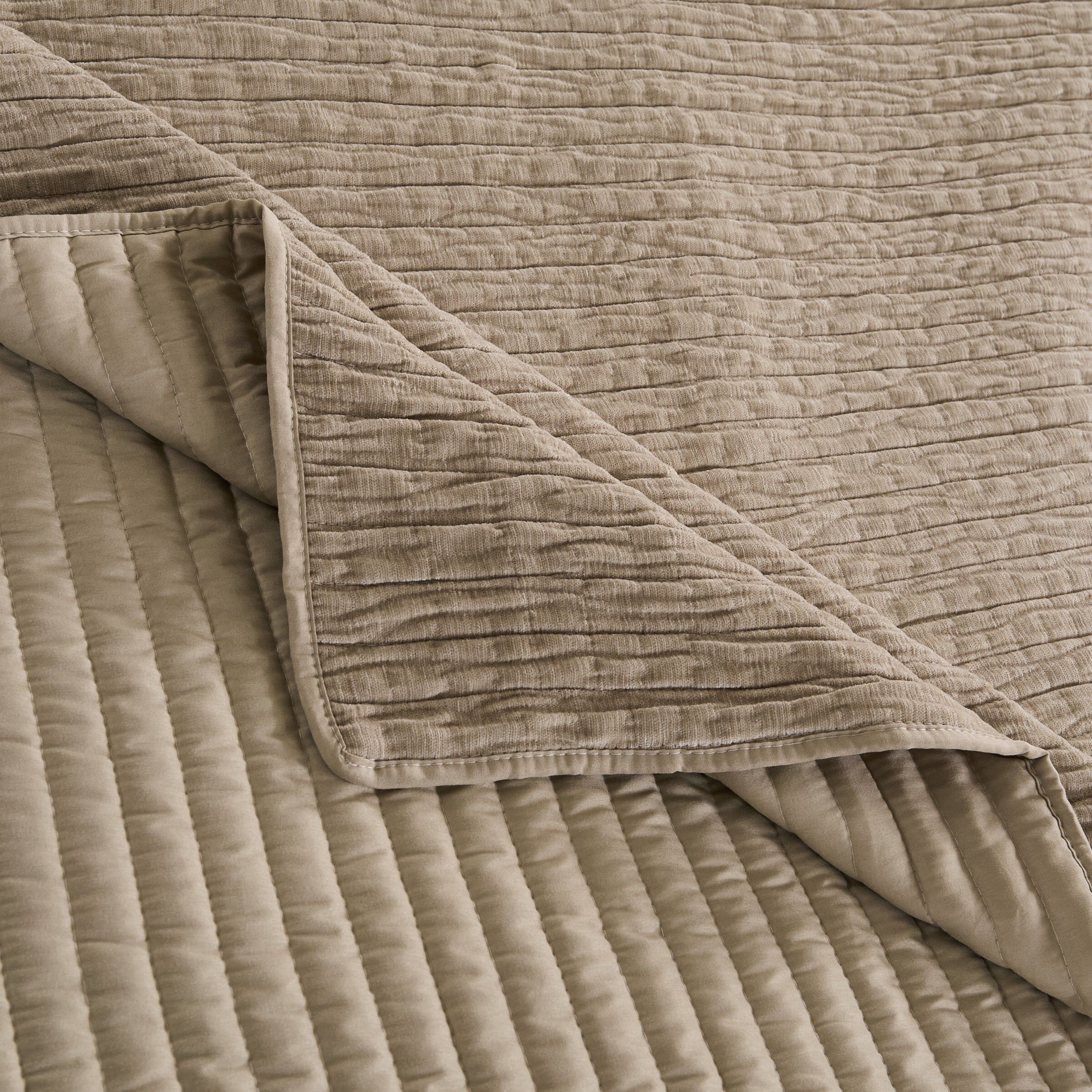 Velvet Crush Textured Finely Stitched Quilt Set, KHAKI, alternate image number 3