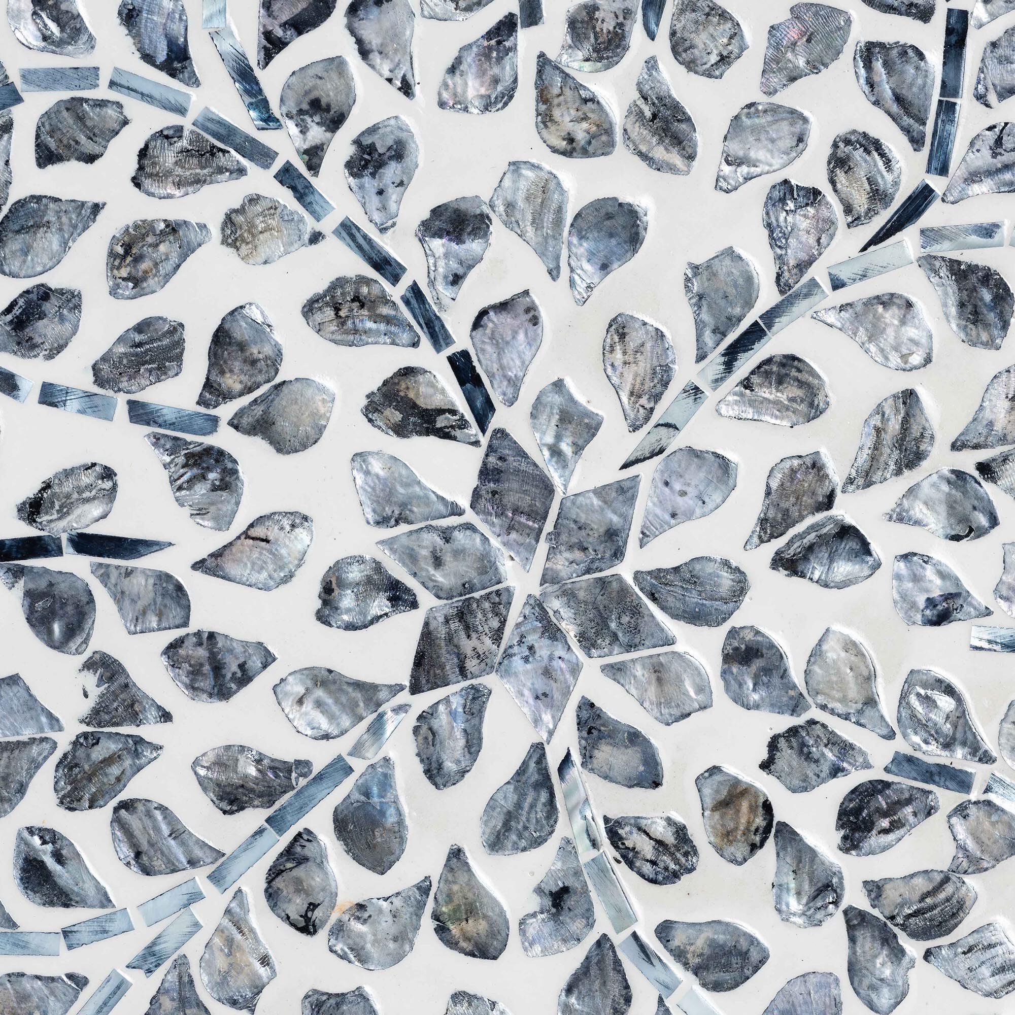 Marilla Coastal Black and White Mother of Pearl Capiz Shell Ottoman Footstool, MOSAIC, alternate image number 4