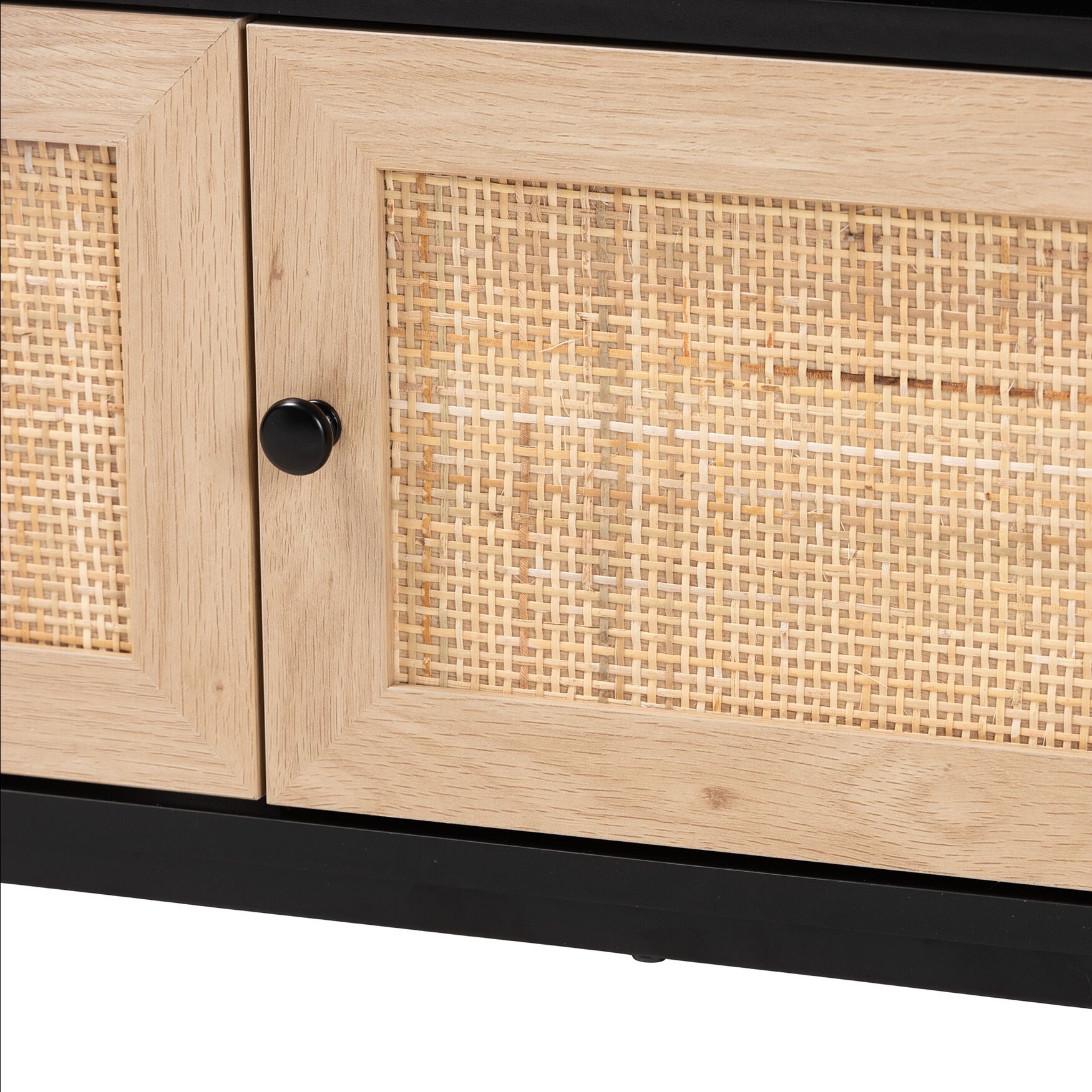 Declan Mid-Century Modern Espresso Brown Finished Wood And Natural Rattan 3-Door Tv Stand, , alternate image number 4