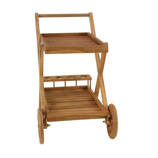Brown Teak Wood Traditional Rolling Serving Cart, , on-hover image number null