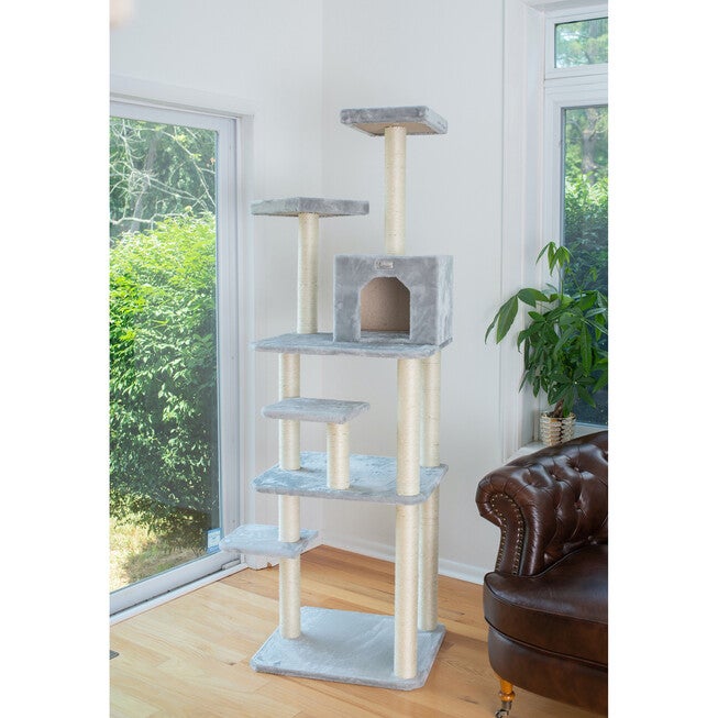 Gleepet 74 inches Real Wood Cat Tree With Seven Levels, Silver Gray, , alternate image number null