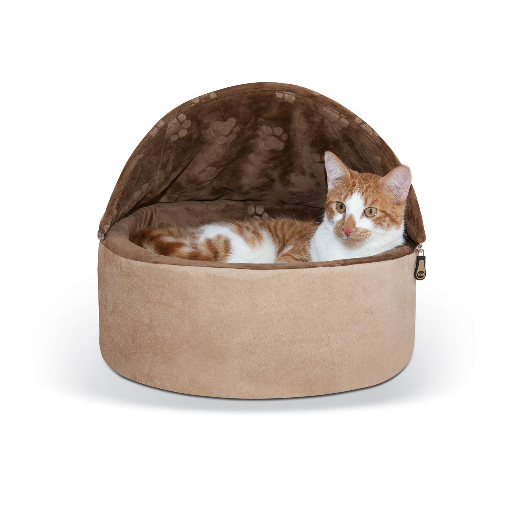 Self-Warming Hooded Kitty Cat Bed, CHOCOLATE TAN, hi-res image number 0