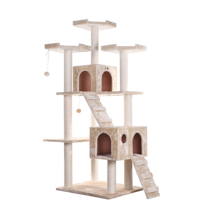 Multi-Level 74 inches Real Wood Cat Tree Play Furniture With Sratchhing Posts, Large Playforms, , alternate image number 3