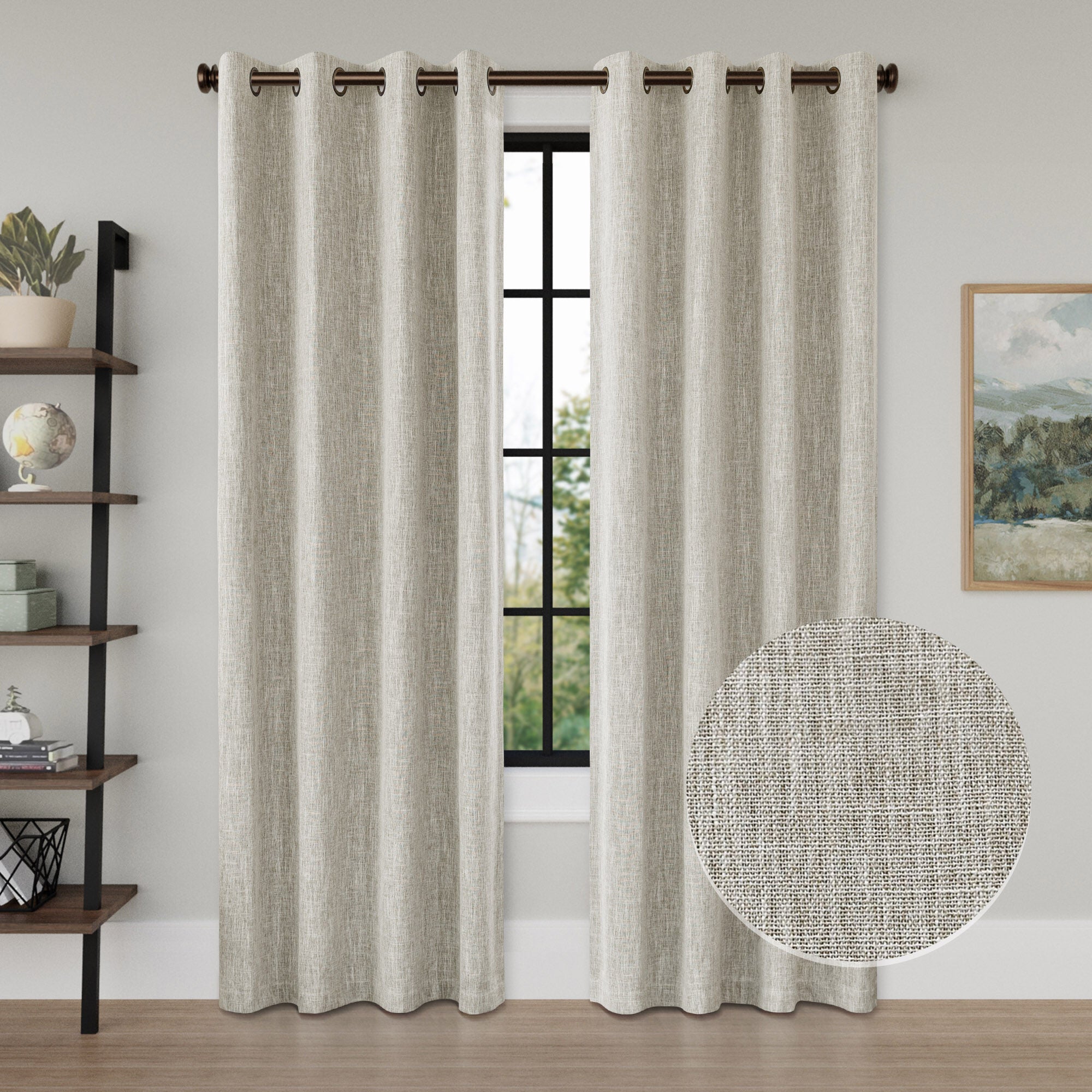 Linen Texture 100% Blackout Grommet Pair, HEATHER LINEN, hi-res image number 0