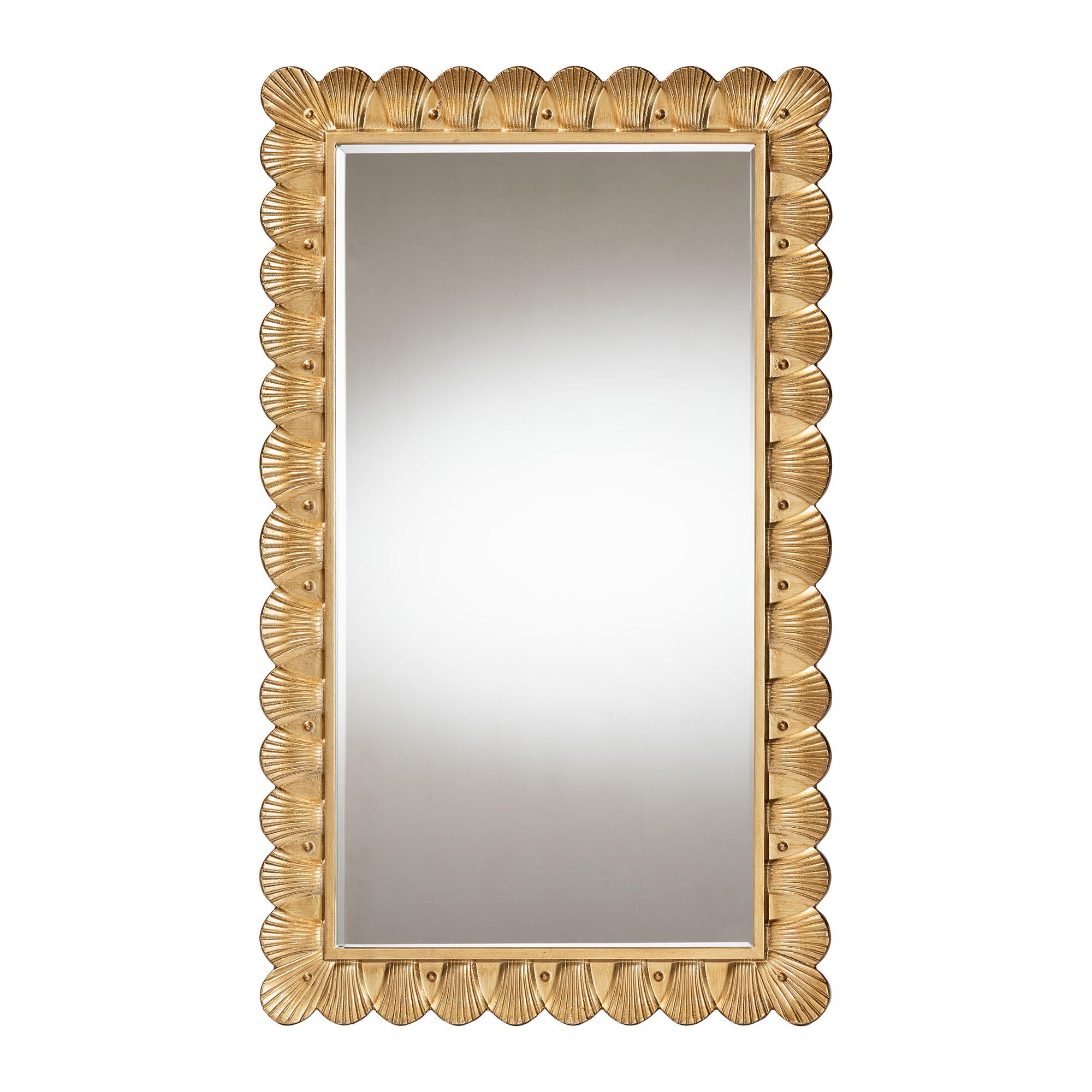Vadim Antique Gold Wood Accent Mirror with Seashell Border, GOLDEN, alternate image number 1