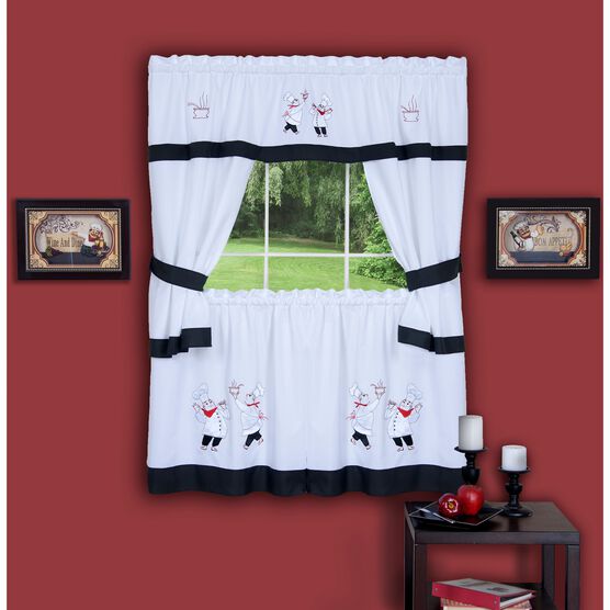 Gourmet Embellished Cottage Window Curtain Set, BLACK, hi-res image number null