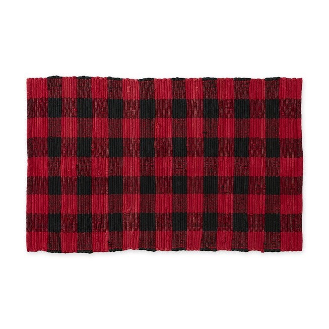 Red & Black Buffalo Check Rag Rug 26X40, RED, hi-res image number null