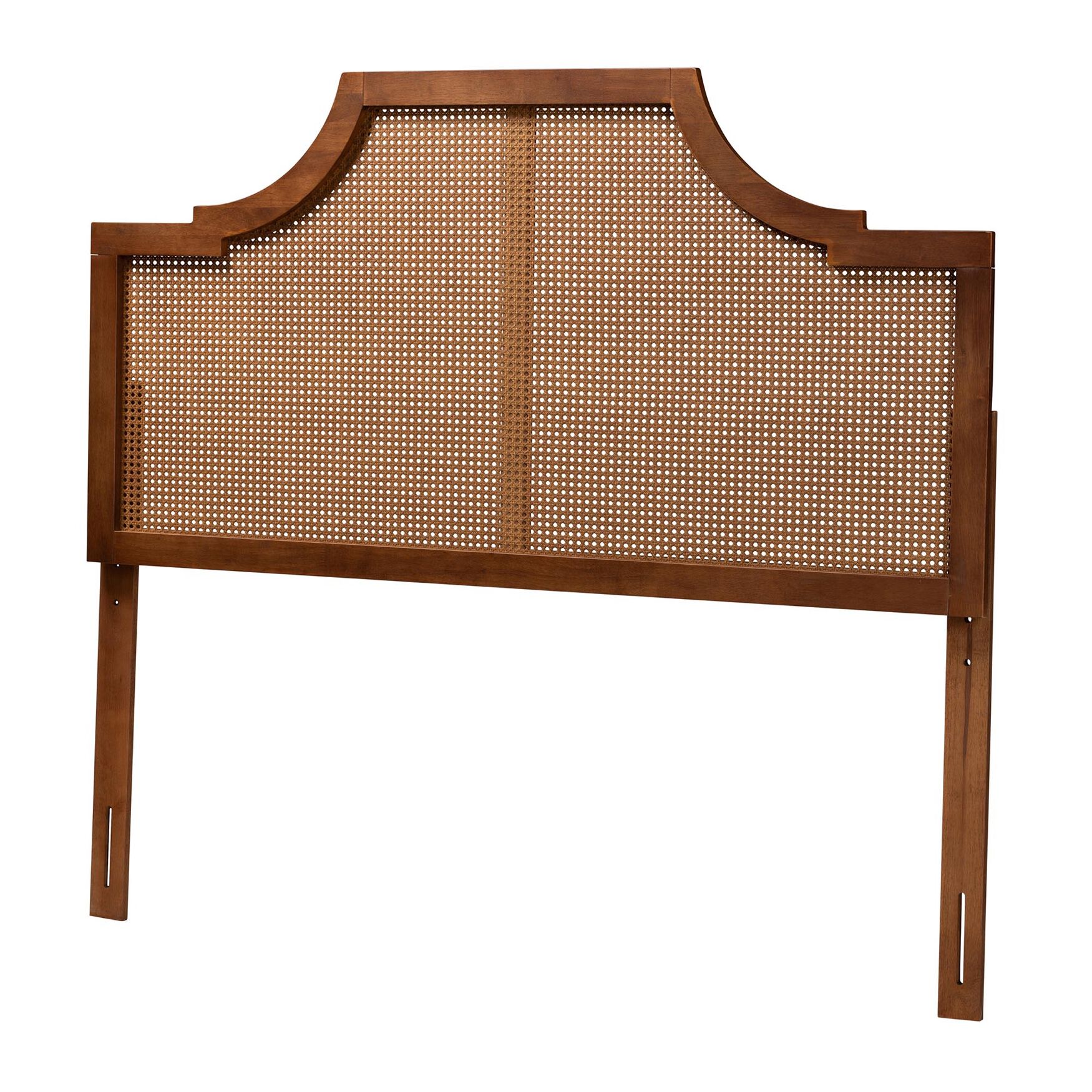 Risha Mid-Century Modern Ash Walnut Finished Wood And Rattan King Size Headboard, ASH WALNUT, hi-res image number 0