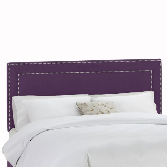 Velvet with Brass Nailhead Trim Queen Headboard, AUBERGINE, hi-res image number null