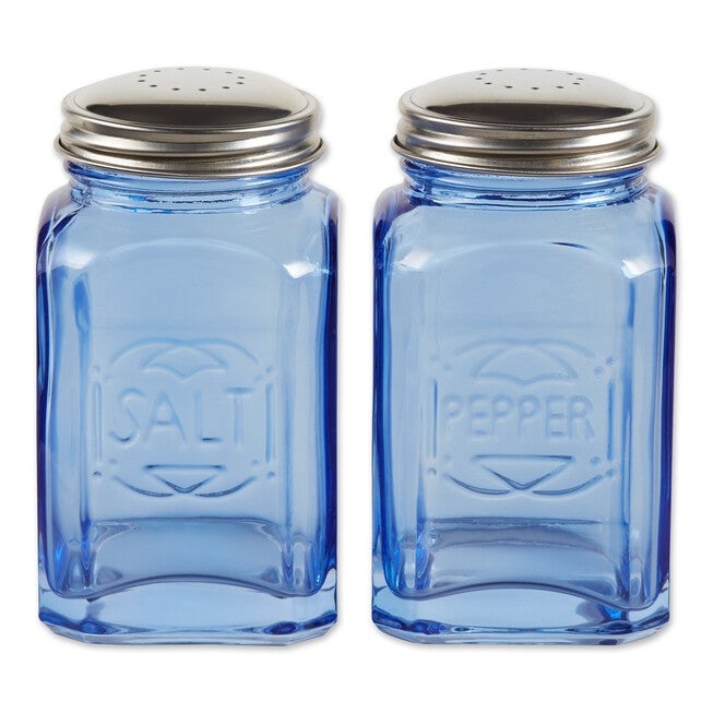 Retro Glass Salt & Pepper Set - Blue, BLUE, hi-res image number 0