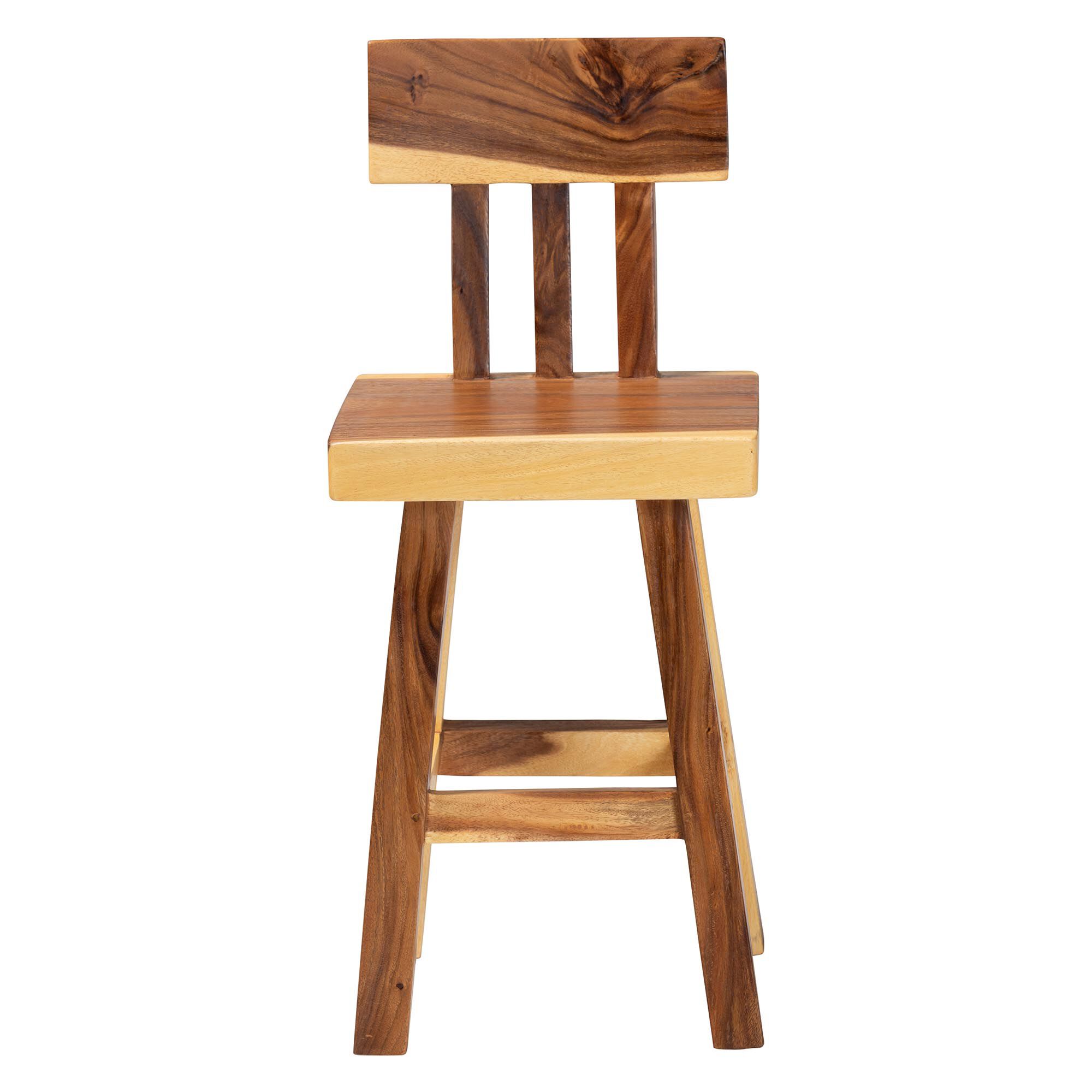 Luli Suar Wood Counter Stool - Handcrafted Solid Wood Stool with Backrest, BROWN, alternate image number 2