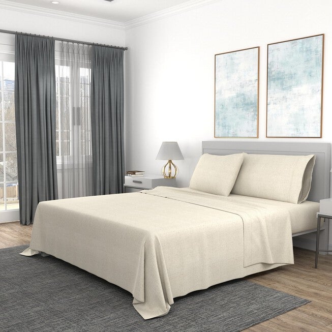 Portico Linen Blend 4 Piece Sheet Set Sheet Set, NATURAL, hi-res image number null