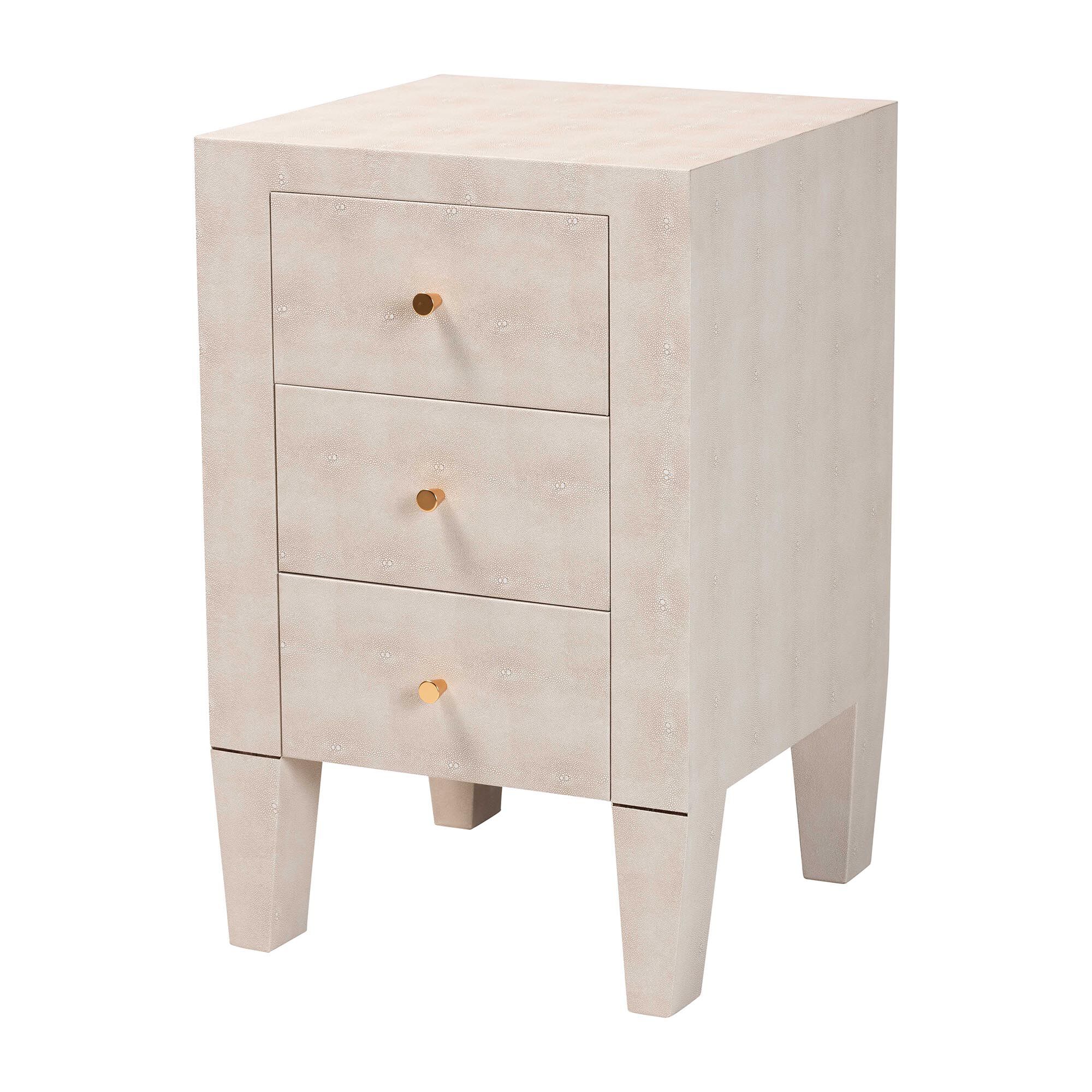 Leyna Modern Beige Faux Shagreen 3-Drawer End Table, BEIGE, alternate image number 1