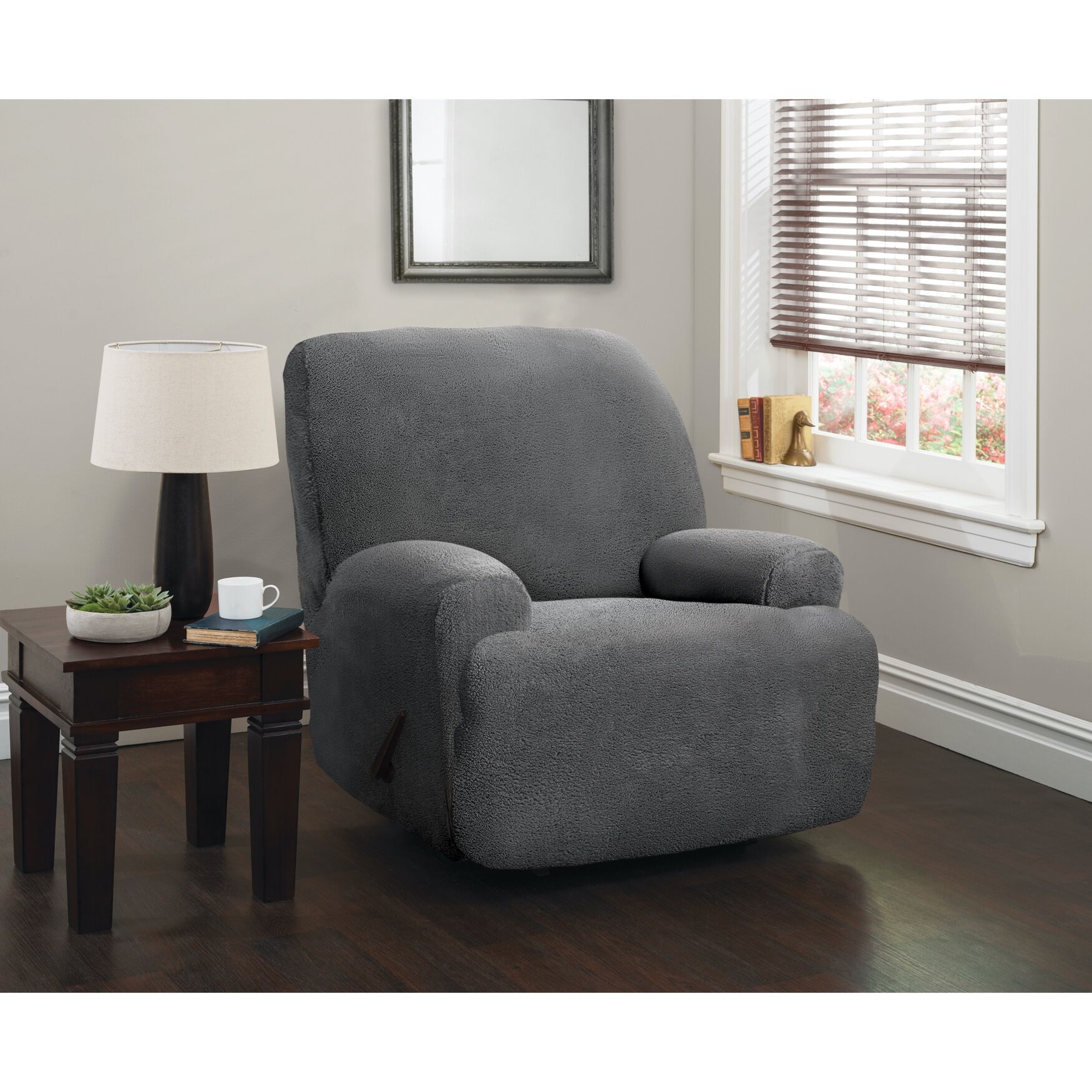 Stretch Sherpa Jumbo Recliner Cover, GREY, hi-res image number 0