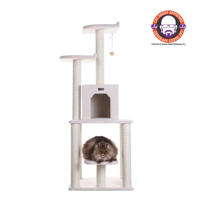 Classic 62 inches Real Wood Cat Tree With Levels, Condo And Two Perches, IVORY, hi-res image number null