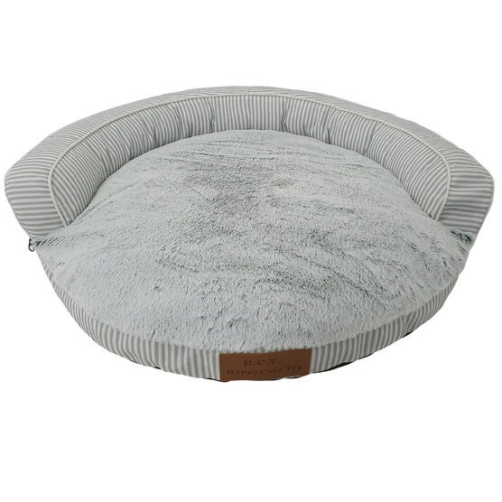 Stripe Printing poly-cotton bolster with detachable faux fur cushion, Small Size, , on-hover image number null