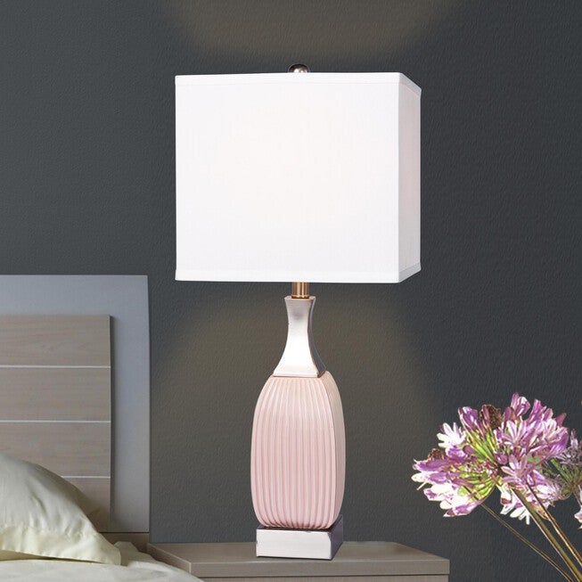 Pink & Nickel Ceramic 26.5 inches Table Lamp, Set 2, , on-hover image number 1