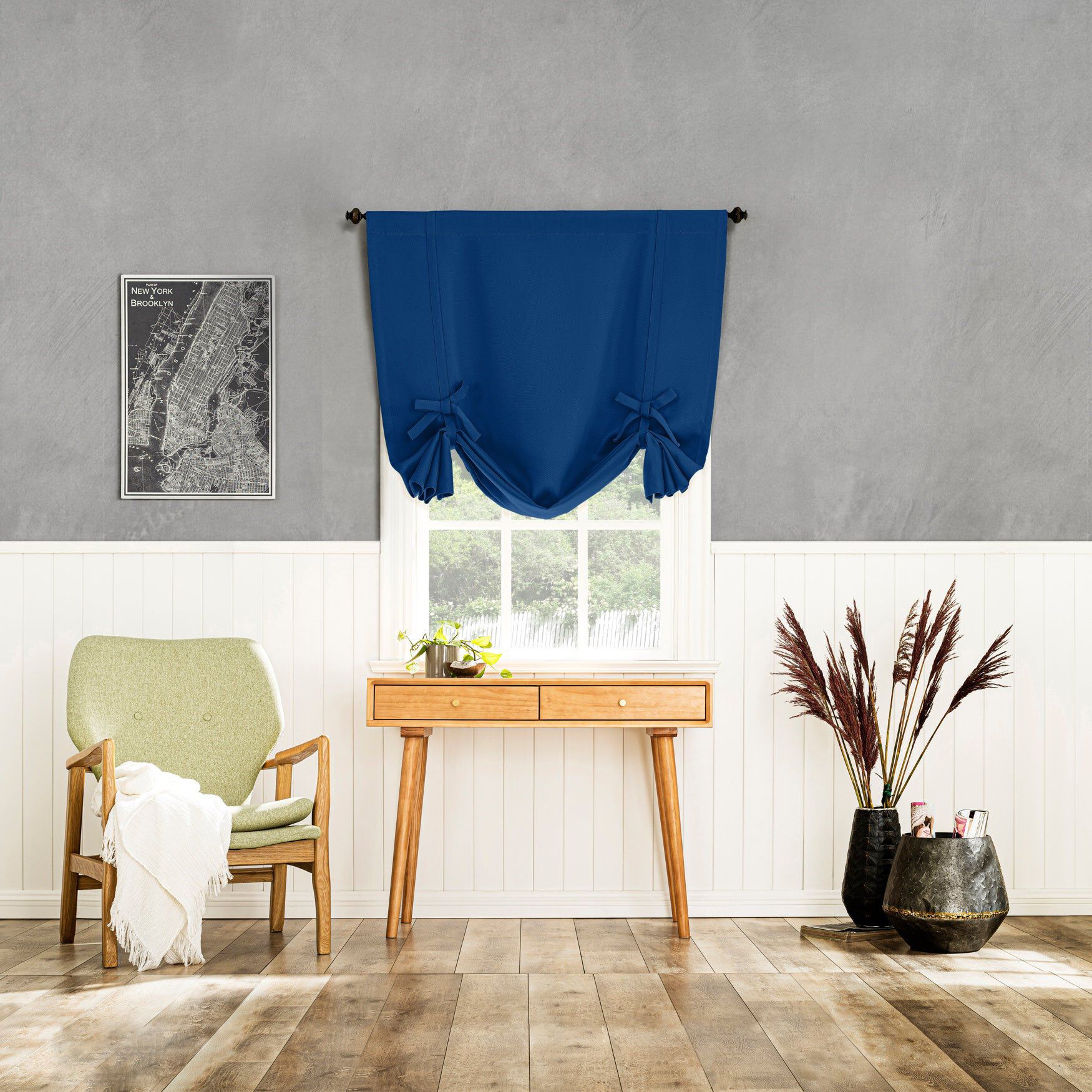 Greenwich Sun Zero&trade; 99% Blackout Solid Woven Tie-up Shade, NAVY, hi-res image number 0