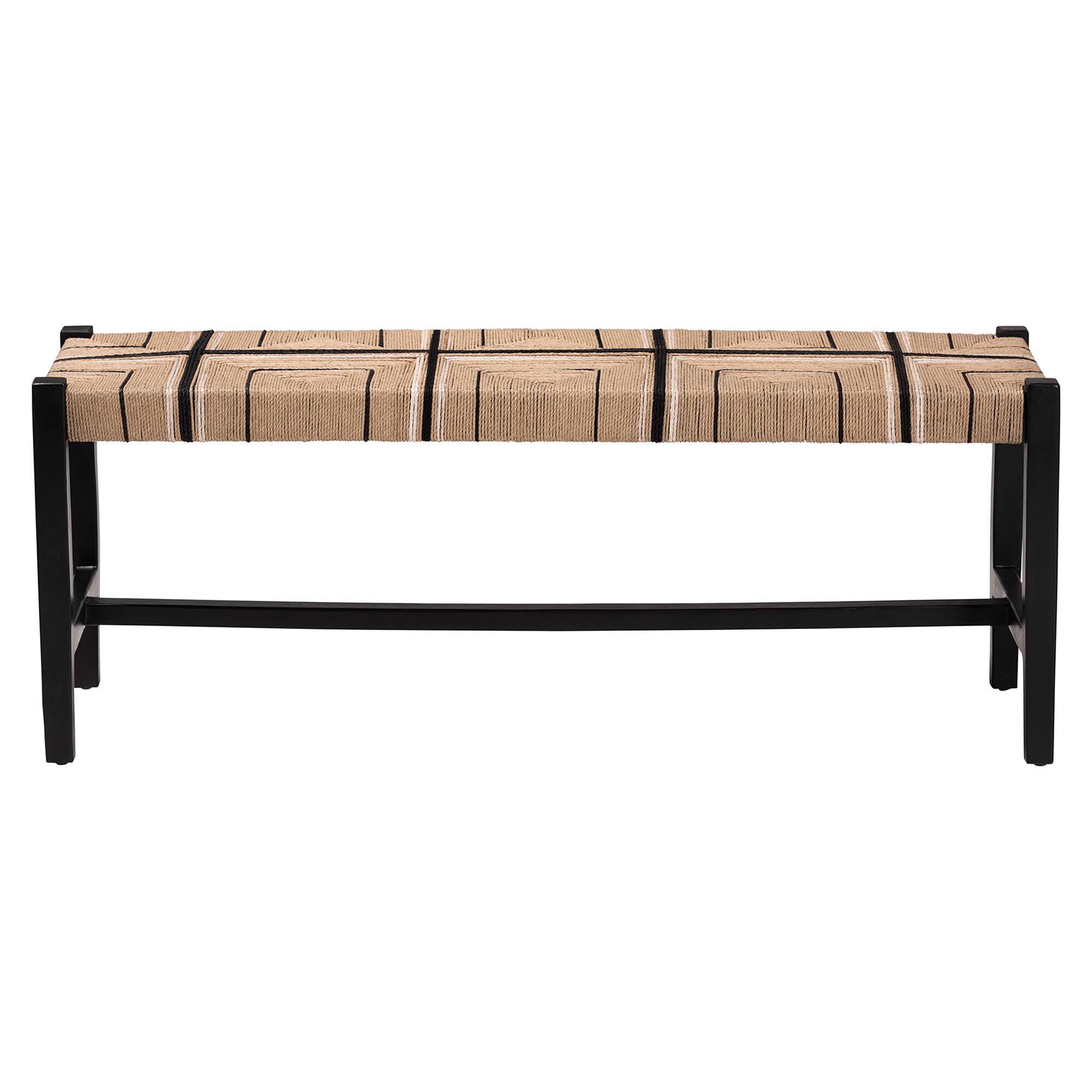 Prita Woven Paper Loom Bench with Mahogany Wood Frame, BLACK, alternate image number 2