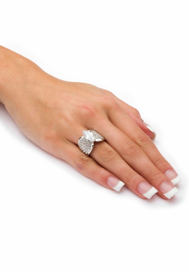 Platinum Plated Cubic Zirconia and Round Crystals Engagement Ring, , alternate image number null