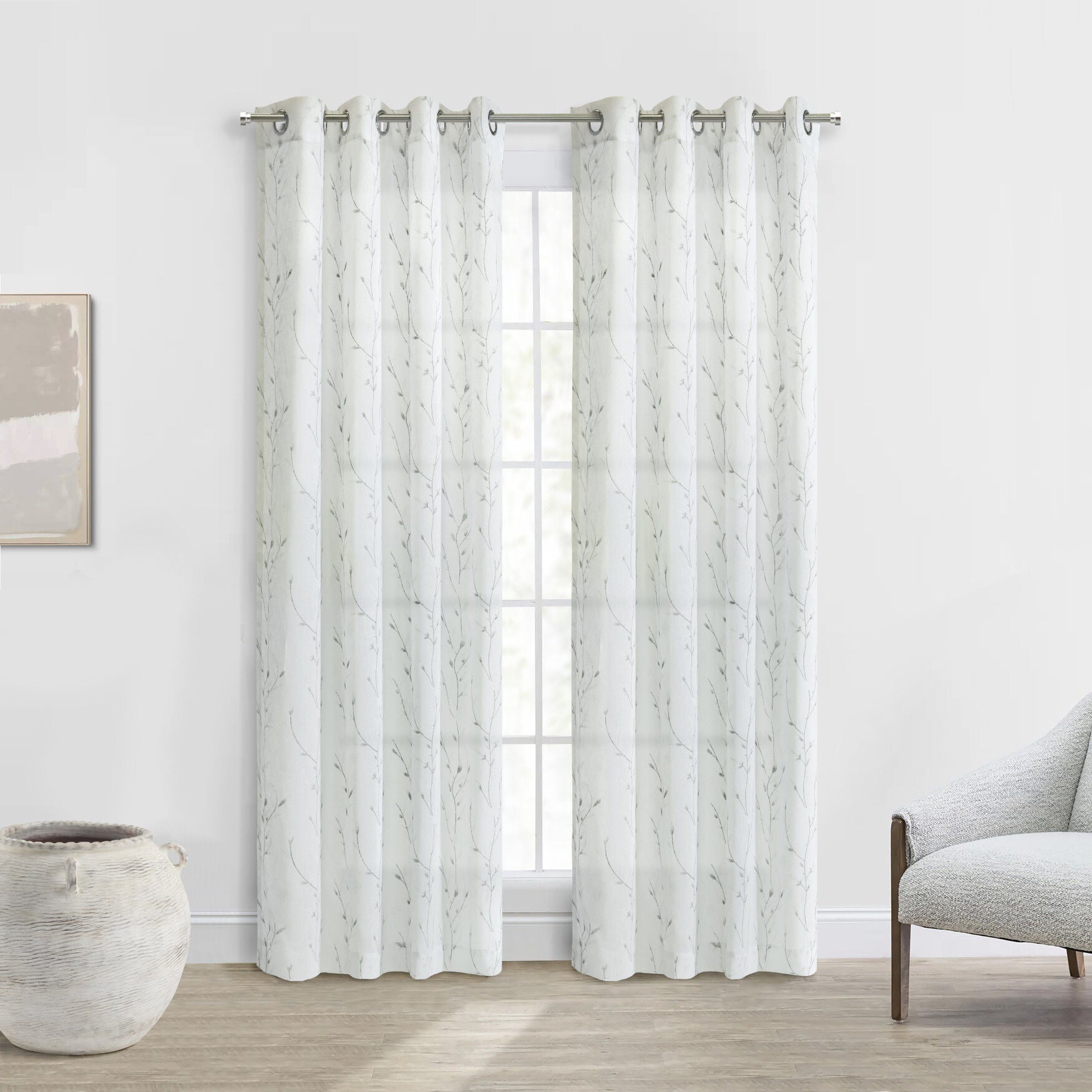 Ivy Light Filtering Grommet Curtain Panel, WHITE, hi-res image number 0