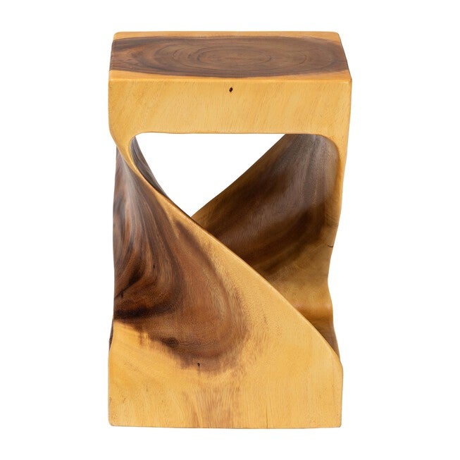 Rapha Hand-carved Suar Wood Side Table, NATURAL BROWN, alternate image number null