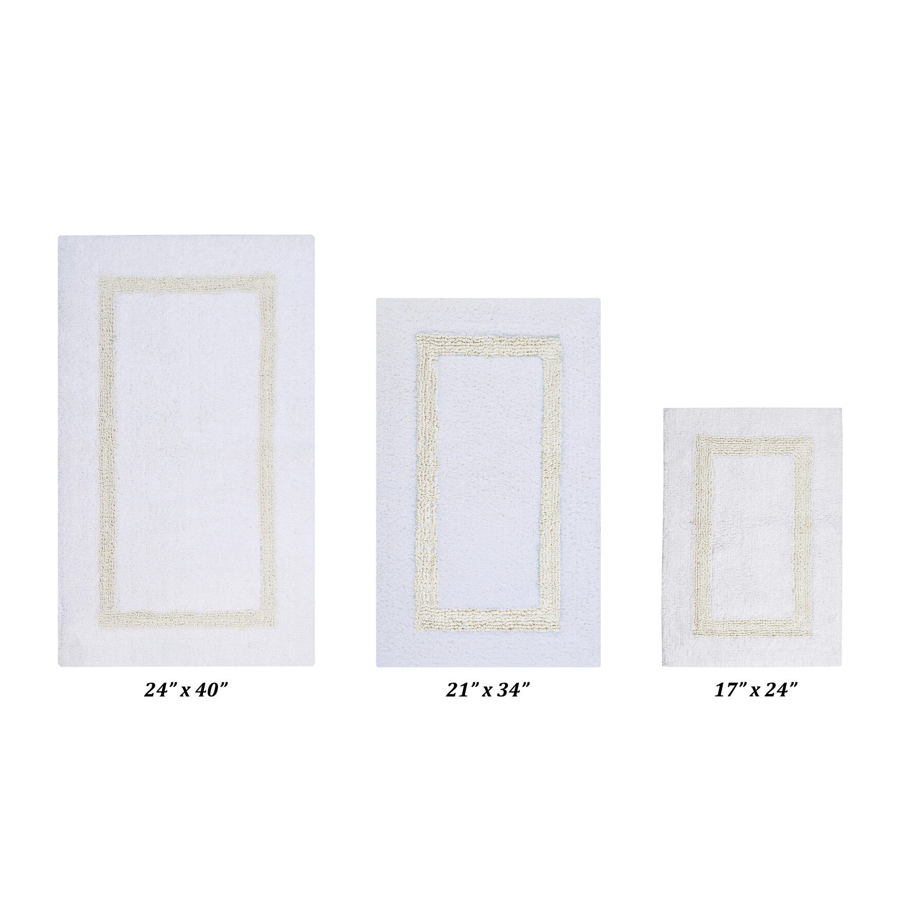 Hotel Collectionis Bath Mat Rug 3 Piece Set (17 inches x 24 inches | 21 inches x 34 inches | 24 inches x 40 inches), WHITE IVORY, hi-res image number 0