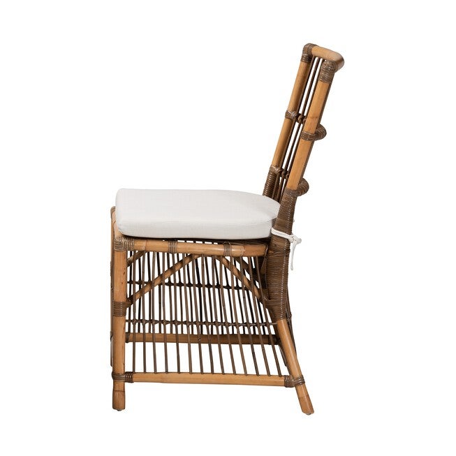Kim Modern Bohemian White Fabric And Natural Brown Rattan Dining Chair, , alternate image number null